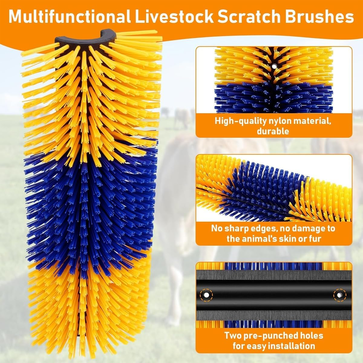AIMALL Livestock Scratch Brushes, Durable Nylon Massage Brush for Cows, Horses, Goats &ndash; Easy Install, Protects Mane and Tail, Multi-Splice Design image number 5