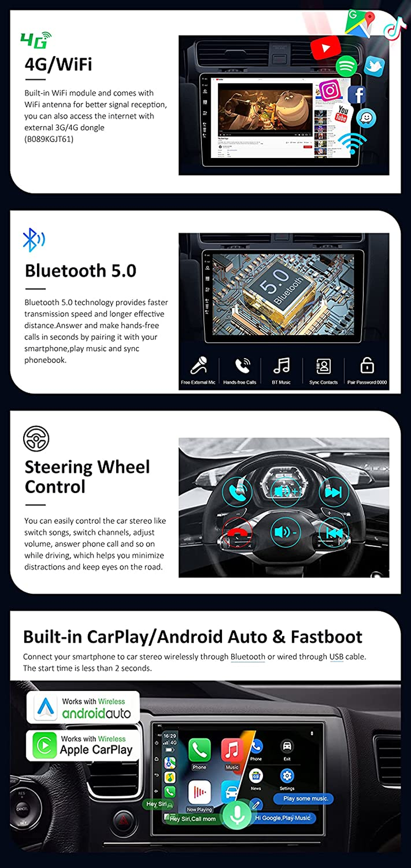 Android 14 IPS Car Stereo for Mitsubishi Lancer (2010-2016) - Wireless Carplay + Android Auto - 2G+32G - Rear Camera - 10.1 Inch 2 Din - Steering Wheel Dual Band Wifi DAB Fast-Boot Bluetooth image number 1