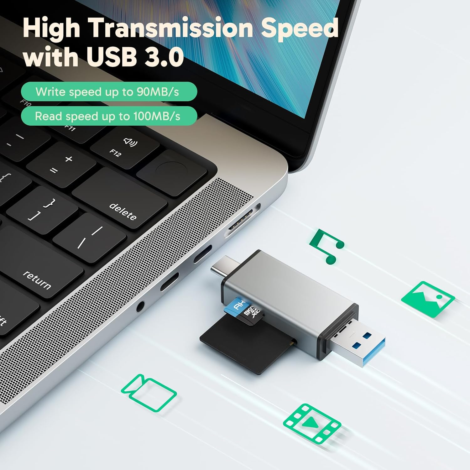 AKASO SD Card Reader, USB C & USB 3.0 Memory Card Reader for Sd/Micro SD/UHS-I/SDXC/SDHC/TF, Compatible with Smartphones, Laptops, Tablets, Personal Computer and Cameras image number 2