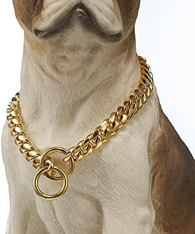 Gold Chain Dog Collar Link Chain Stainless Steel Metal Links Walking Training Collar for Small Medium Large Dogs (Golden, 20") image number 1