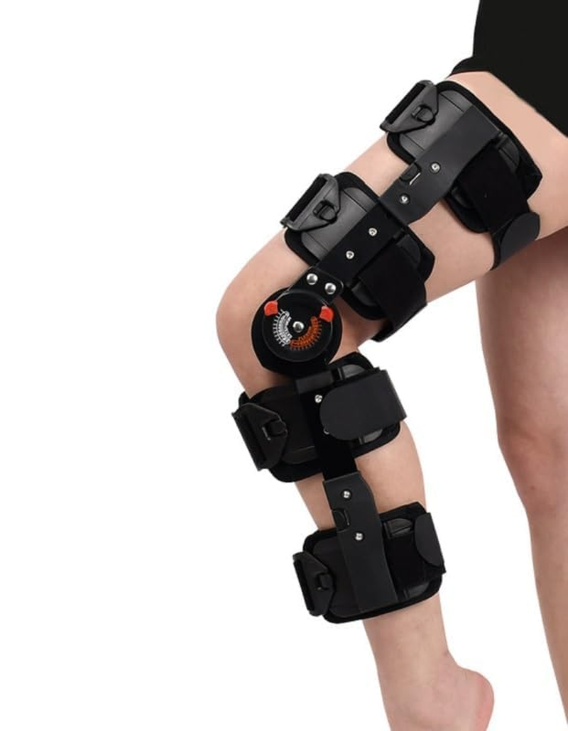 Hinged Knee Brace Rom, Knee Support for Torn Acl, Meniscus Tear, Pcl, Surgery Recovery, Adjustable Post Op Knee Immobilizer, Leg Stabilizer for Man and Women (Black, One Size)