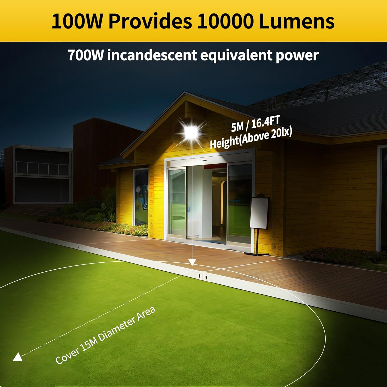MEEKBOS 100W LED Flood Lights Outdoor, 10000LM Bright 6500K Daylight White, IP66 Waterproof Exterior Security Lights for Yard, Garage, Backyard, Driveway image number 2