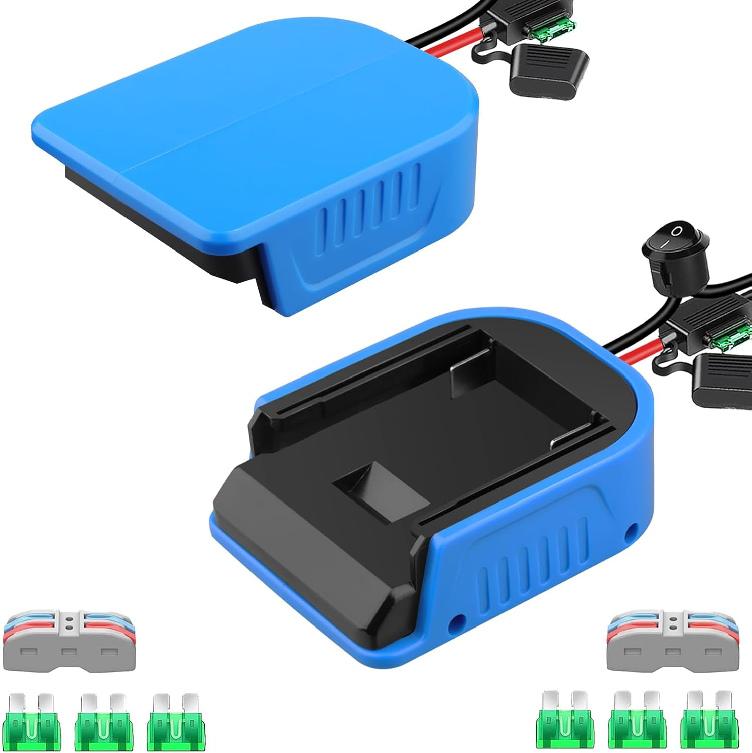 2 Packs Power Wheel Adapter for Bosch Professional 18 V System GBA Battery Adapter Converter Kit with Fuses, Wire Clamps, 14AWG Wire, Power Connection for DIY RC Car Toy, Robotics and RC Truck image number 3