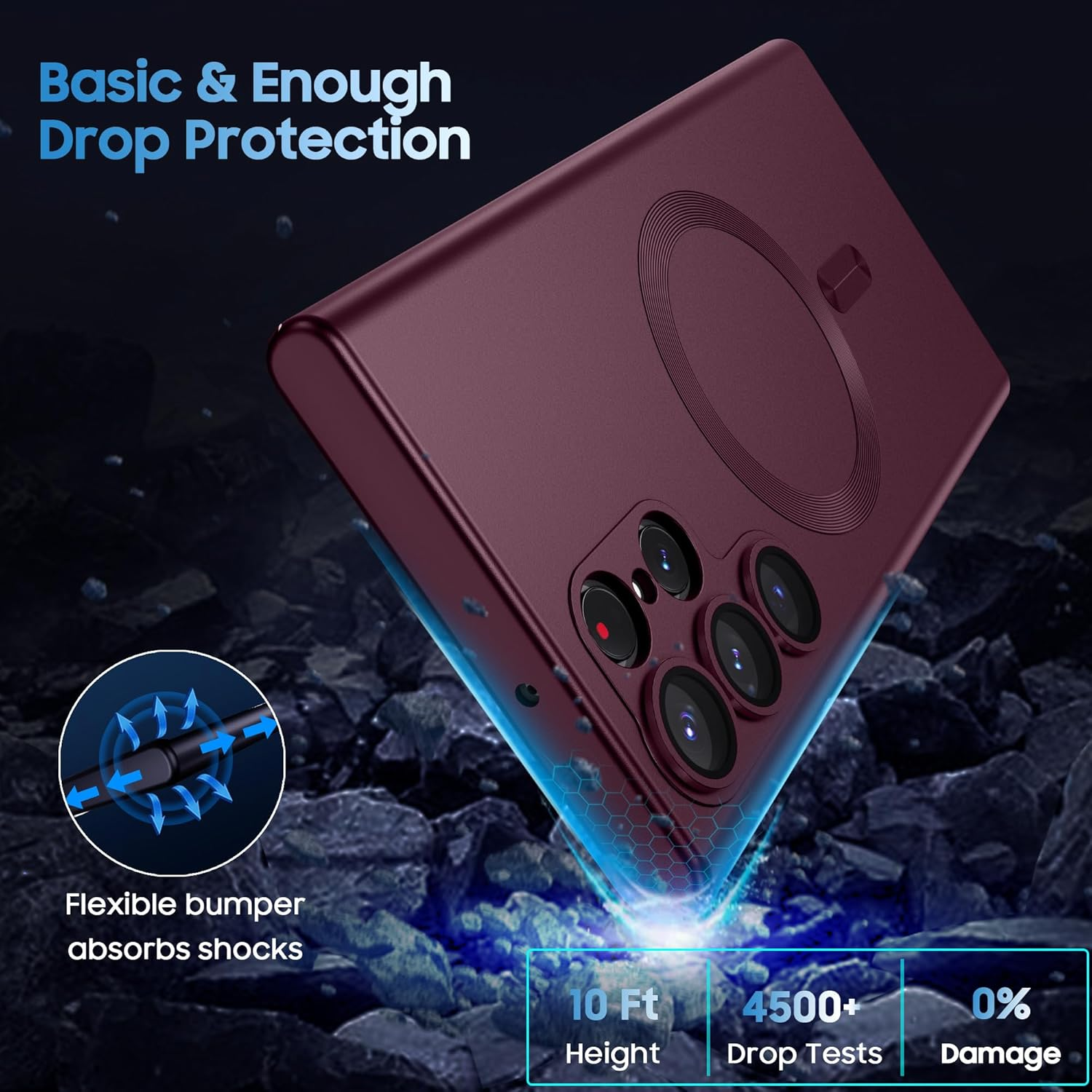 MAKAVO Matte for Samsung Galaxy S22 Ultra Case, Compatible with Magsafe, Slim Thin Magnetic Cover with Built-In Camera Lens Protector Shockproof Phone Shell (Burgundy) - Burgundy image number 5