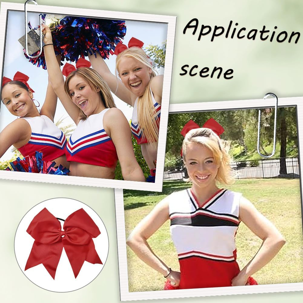 SUNNYCLUE 1 Box 2Pcs 7" Red Cheer Hair Bow Bowknot Ponytail Holder Large Conquette Cheerleading Big Elastic Band Ribbon Bowtie Hair Bows for Women Softball Football Sports College Competition Supplies image number 2