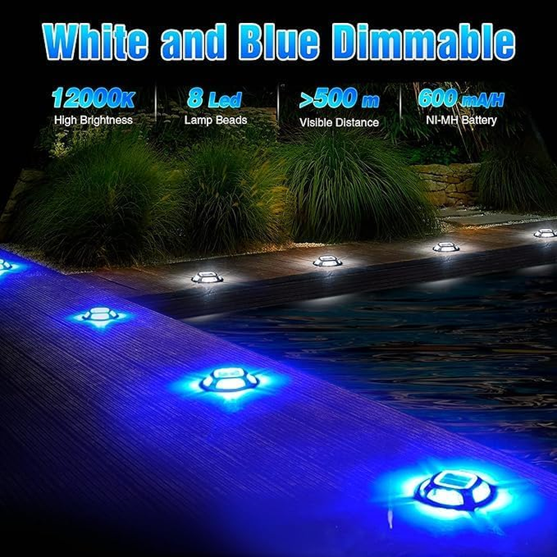 10 Pack Solar Driveway Lights,2 Color Modes Waterproof Outdoor LED Dock Marine Marker, Solar Deck Lights for Step, Sidewalk, Pathway, Patio, Garden (Blue/White)