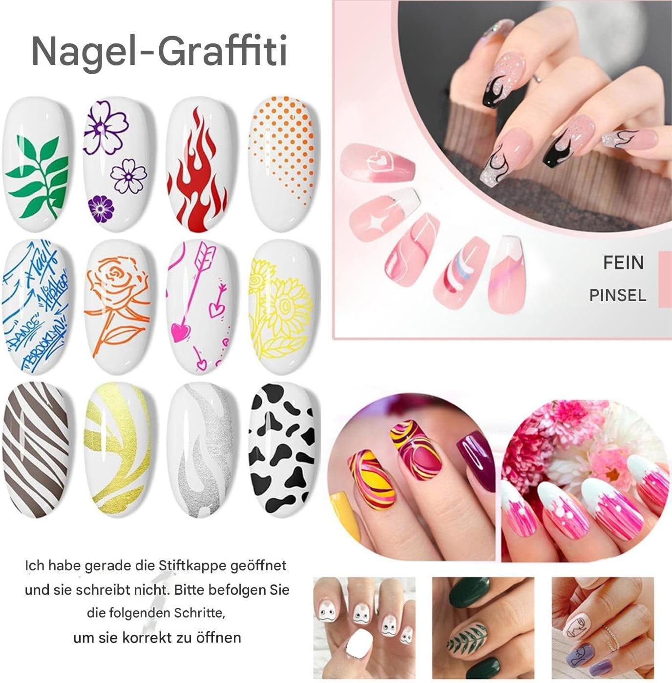 Art Nail Pen with 12 Colours, Pen Set, Quick-Drying, Smooth Graffiti Dotting Pen, Manicure Tools for Nails, Drawing, Painting, Liner, Brush, Professionals, Beginners, Women image number 1