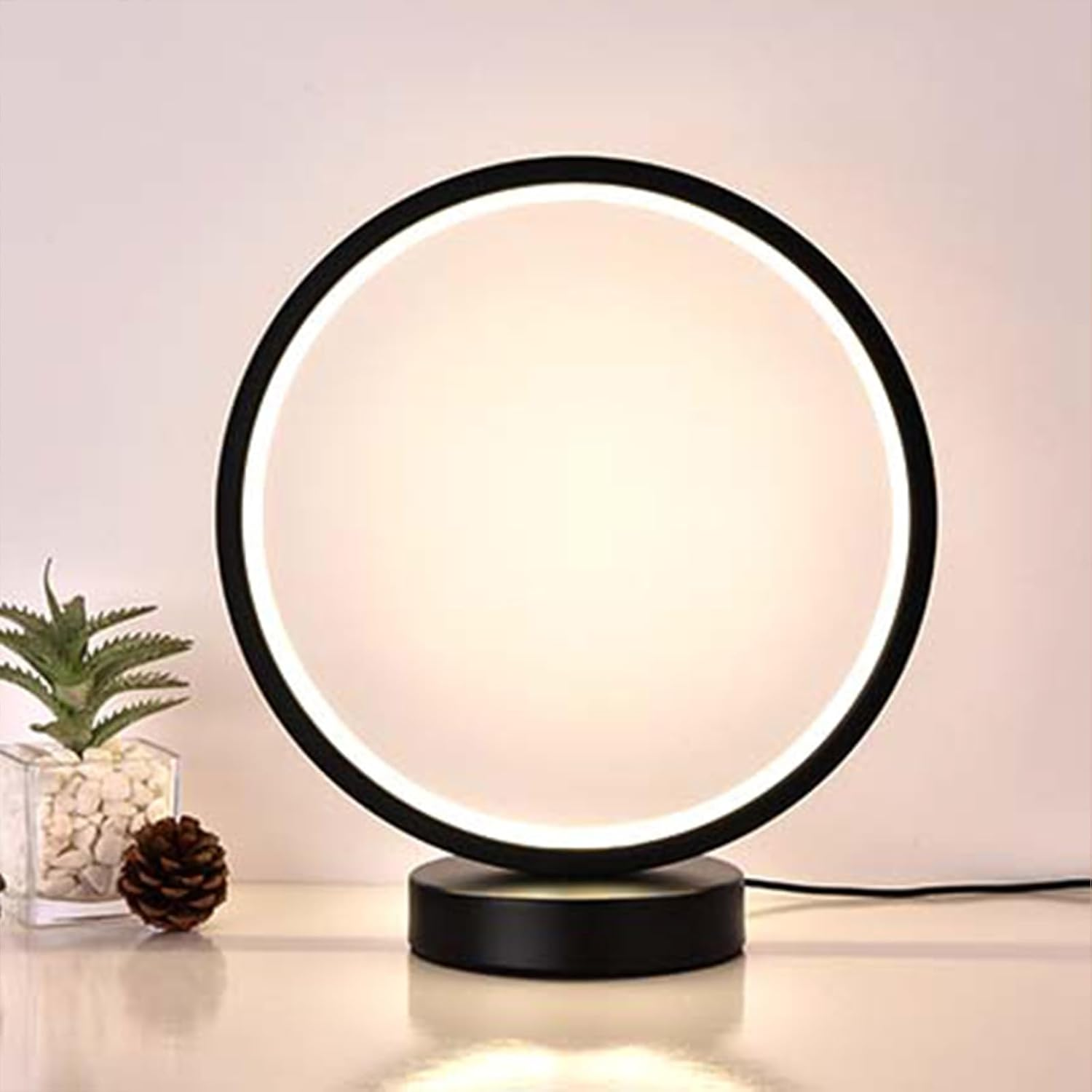 Small Modern Bedside Table Lamp, LED round Bedside Night Light, 3 Color Temperatures and 10 Brightness Levels, 7.87'' Desk Lamp for Bedroom, Living Room, Reading Lamp, Home Decoration, White