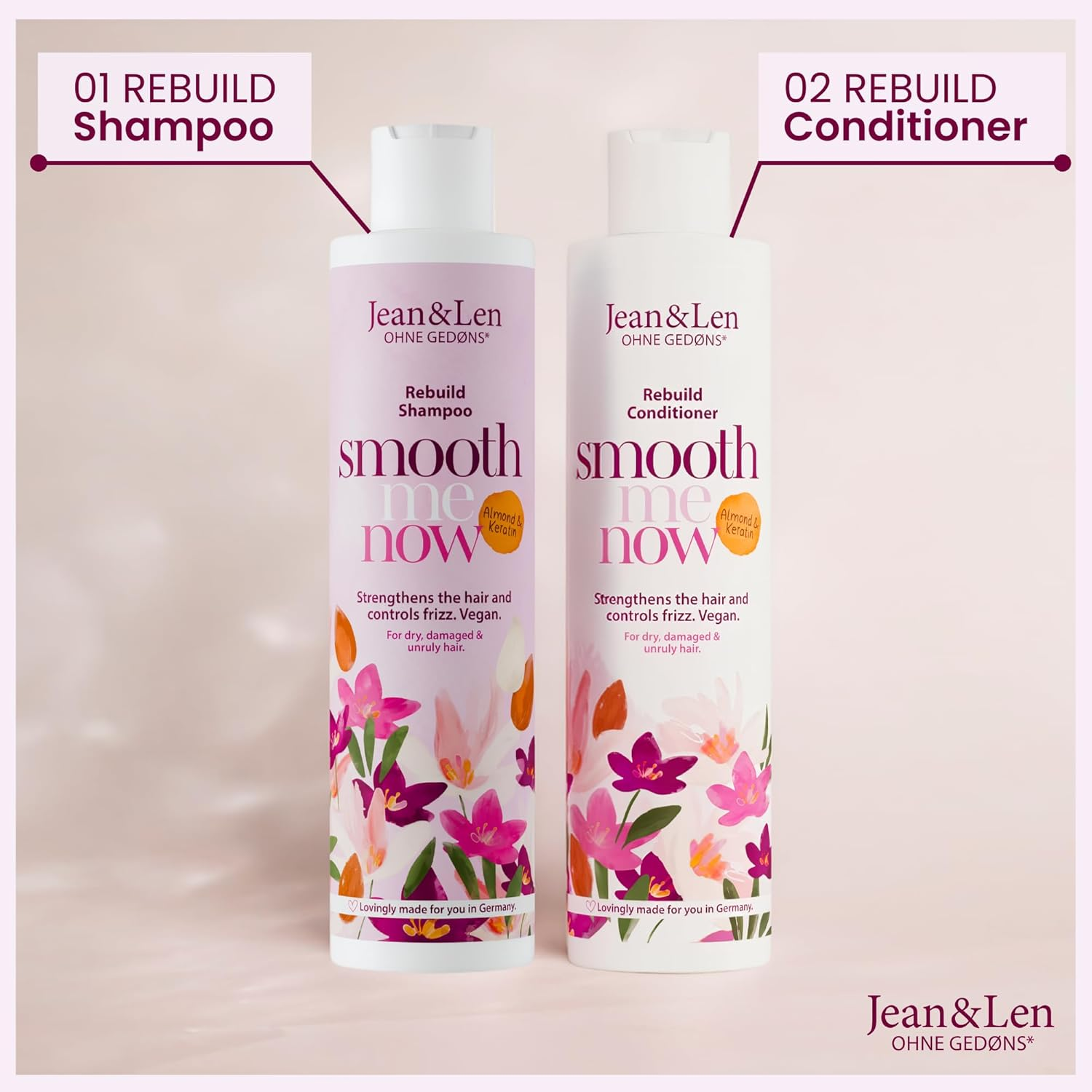 Jean & Len Conditioner Restorative Almond & Keratin, for Structure-Damaged Hair, Tames Frizz and Gives Shine, Hair Conditioner with Vegetable Keratin, Parabens & Silicones, Vegan, 300 Ml image number 6