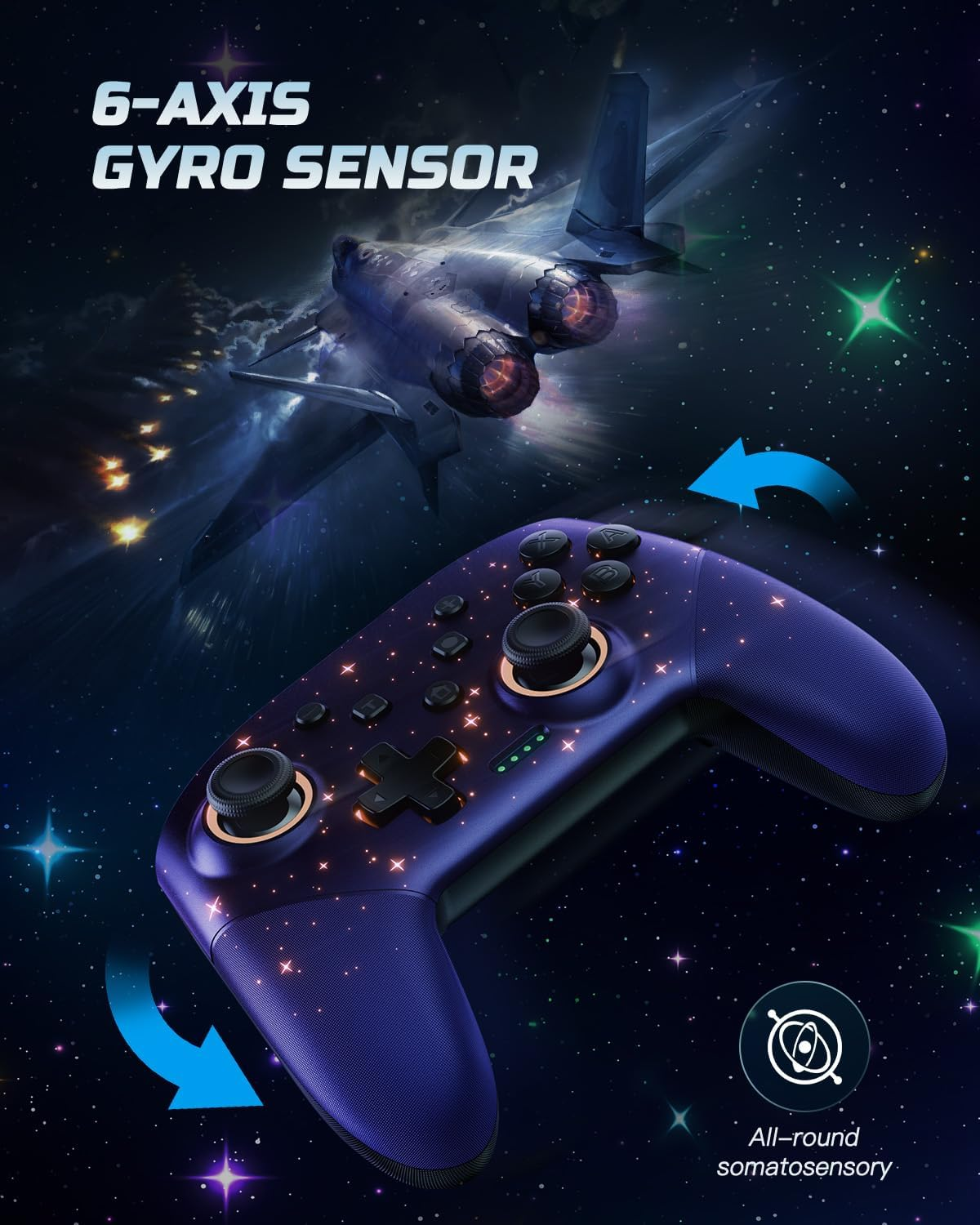 VOYEE PC Game Controller, Wireless Pro Controllers Compatible with Lite/Oled, Multi-Platform Windows PC with Cool RGB Light/Programmabele/Motion/Vibration/Turbo/Wakeup