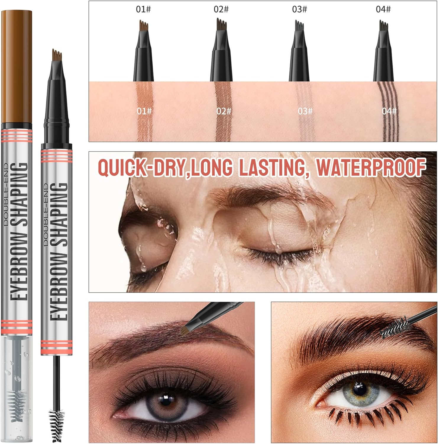 4-Fork Liquid Brow Pen + Waterproof Dual-End Brow Gel and Shaping Brush (Black) image number 6
