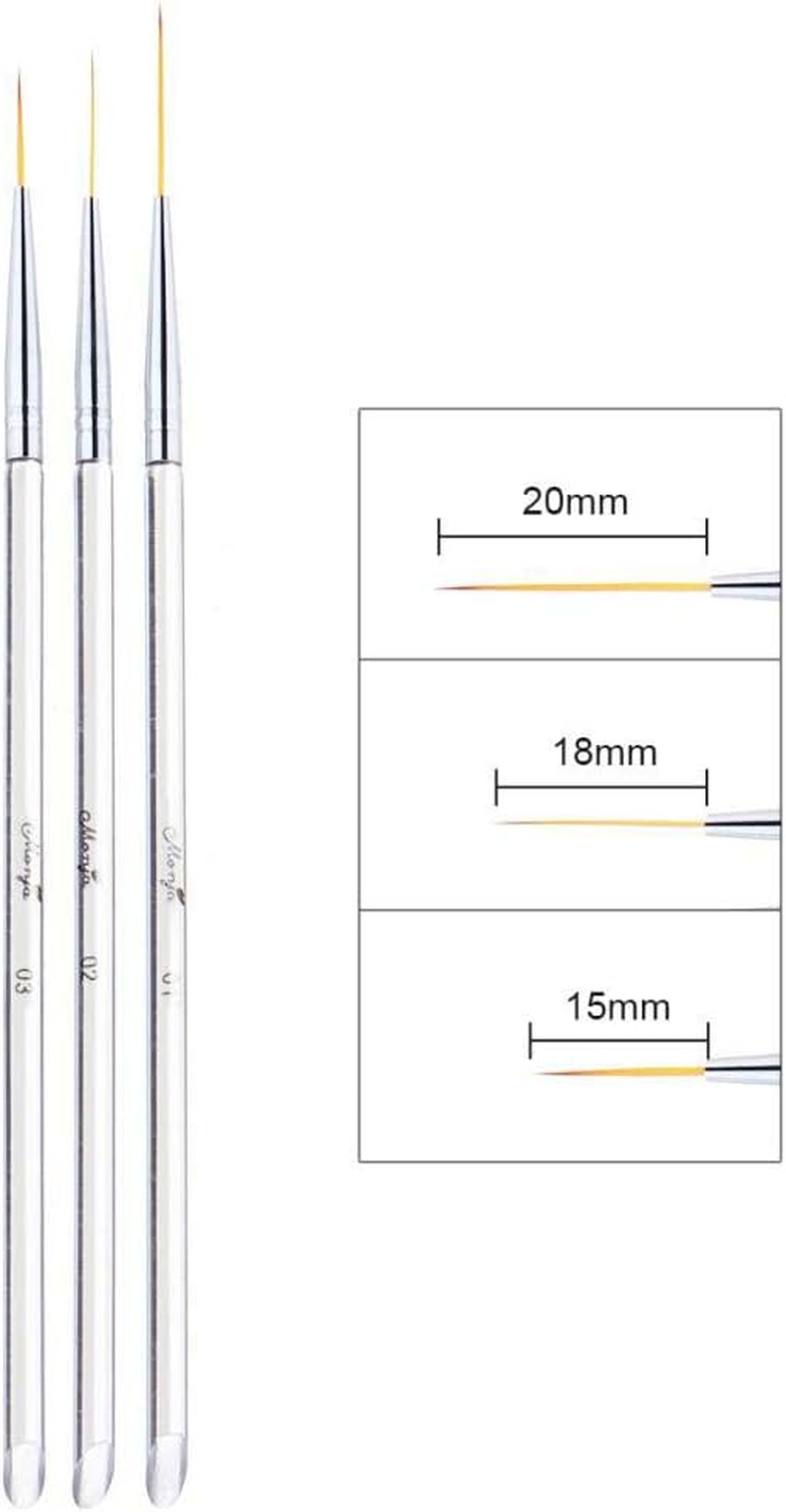 3X 15/18/20Mm Pro UV Gel Polish Nail Art Paint Drawing Detailing Brushes Set image number 4