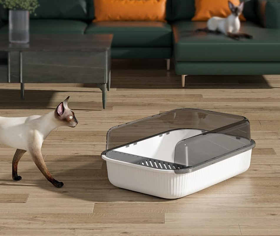 Open Top Cat Litter Box, Anti-Splashing Large Cat Litter Pan, Semi-Closed Removable Cat Cleaning Basin Kitten Toilet with Litter Sifting Scoop and Sides for Small & Medium Size Pets (Vintage Green) image number 5