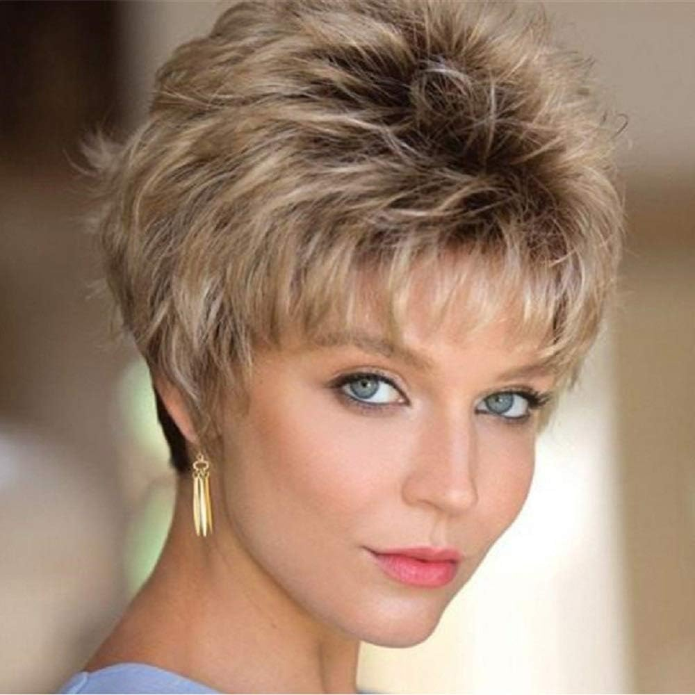 AUBWIG Short Black Ombre Blonde Light Curly Hair Women'S Wig with Fringe Wig Natural Fluffy Synthetic Hair Wig Tiered Heat Resistant Wigs (Black Ombre Blonde) image number 4