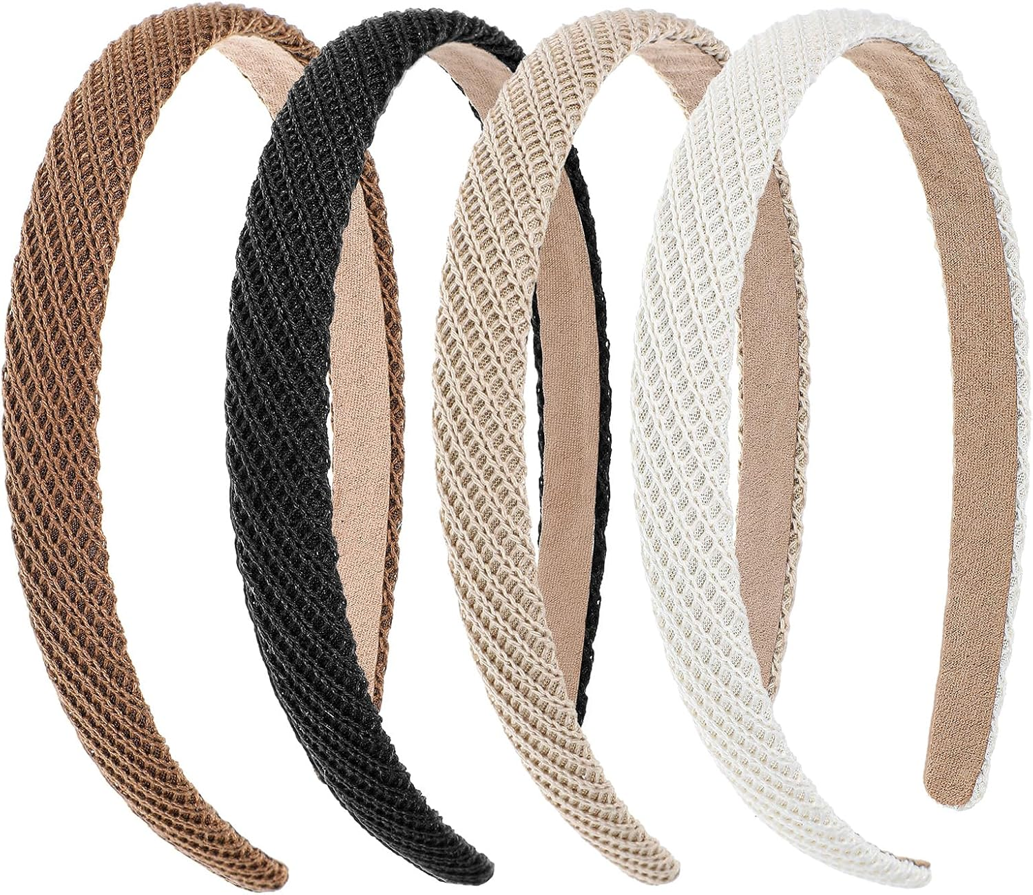 KFHENSOMR Pack of 4 Trendy Headbands, Women'S Elegant Thin Hair Band for Women and Girls (Black/Beige/Coffee/Brown) image number 1