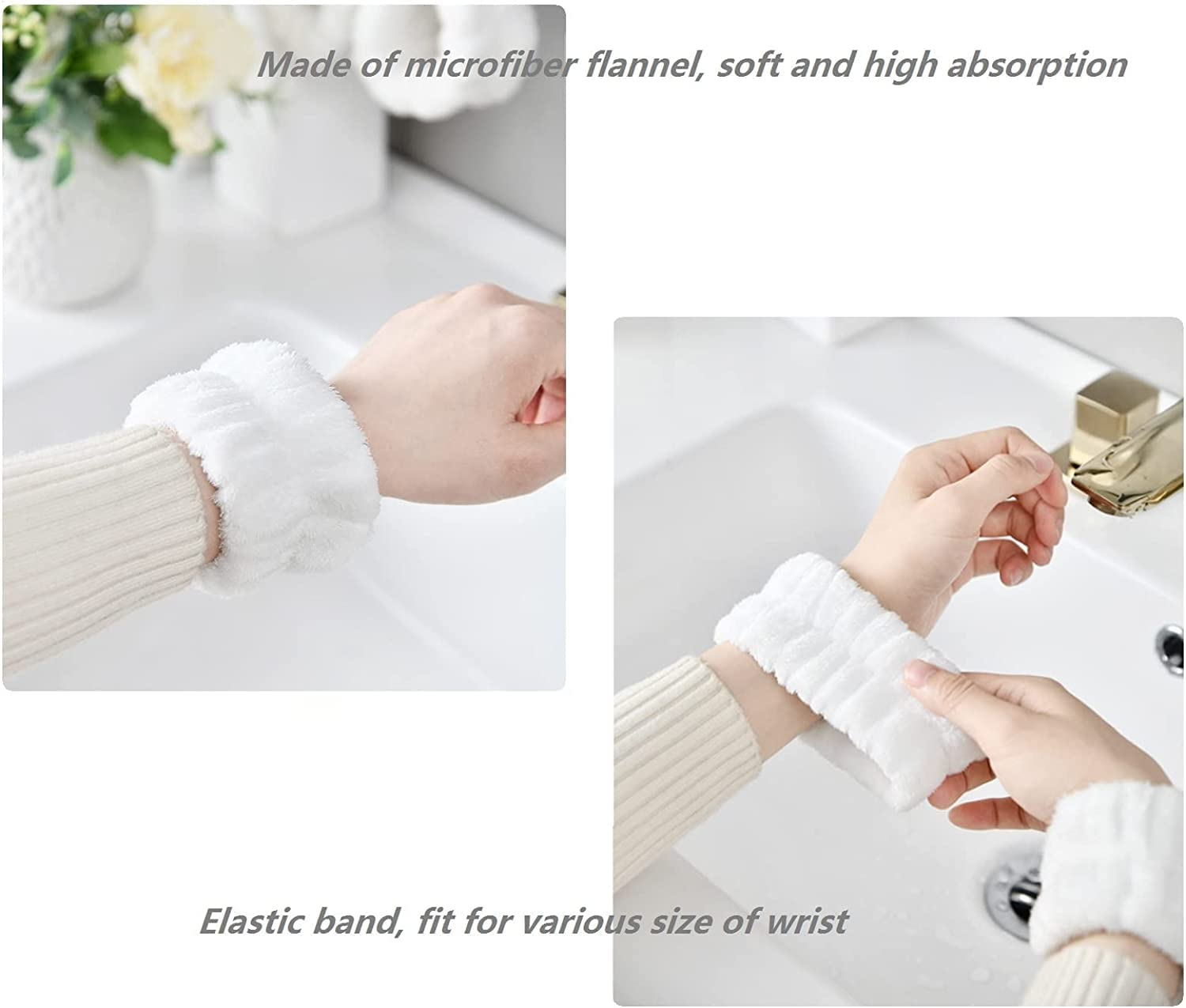 Microfiber Wrist Wash Towel Band, 4Pcs Face Wash Wristbands image number 3