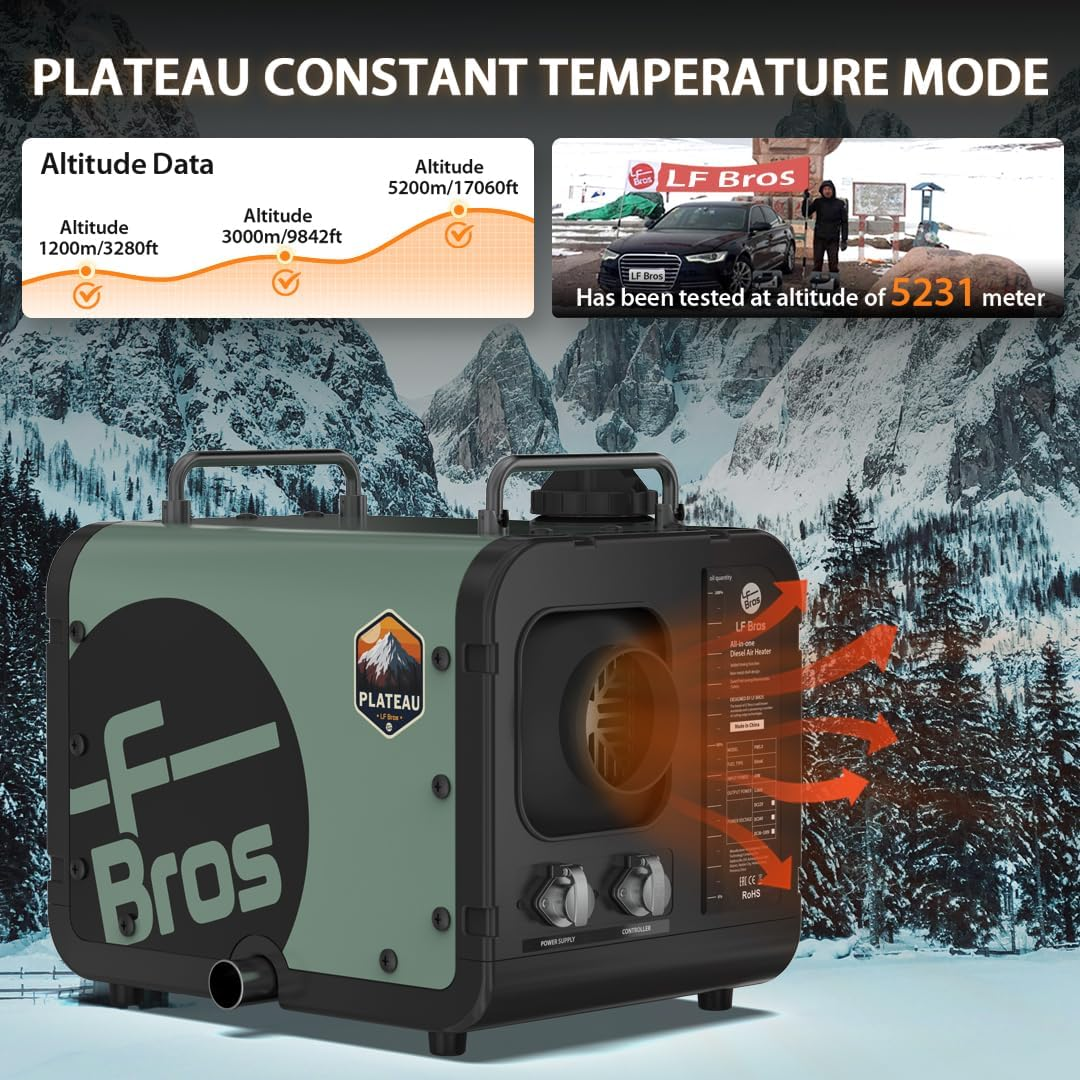 LF Bros 5KW 12V & 220V Diesel Heater, Portable All-In-One Parking Heater with Plateau Mode, LCD Display & Remote, Leak-Proof Design for RV, Garage, Camper & Outdoor Use image number 4