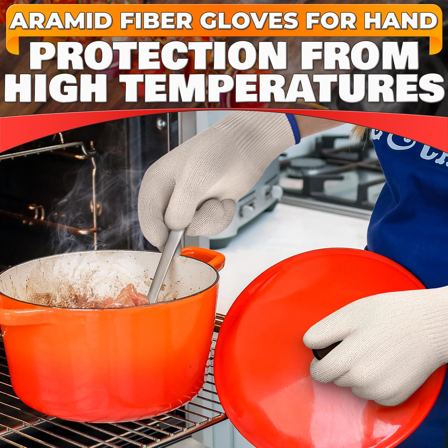 Oven Gloves Heat Resistant with Fingers - 2 Pair Value Pack - Kitchen and BBQ, Baking, Cooking and Grill Mitts - Resists Temperature up to 480 Degrees image number 6