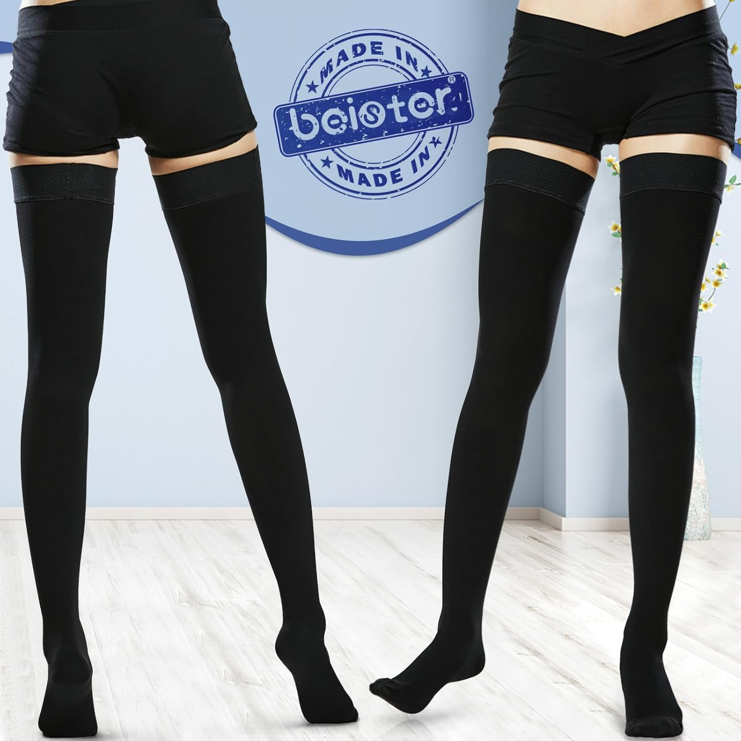 Beister Compression Stockings 20-30 Mmhg for Women & Men, 1 Pair Medical Thigh High Closed Toe Socks for Varicose Veins, Edema, Flight image number 2