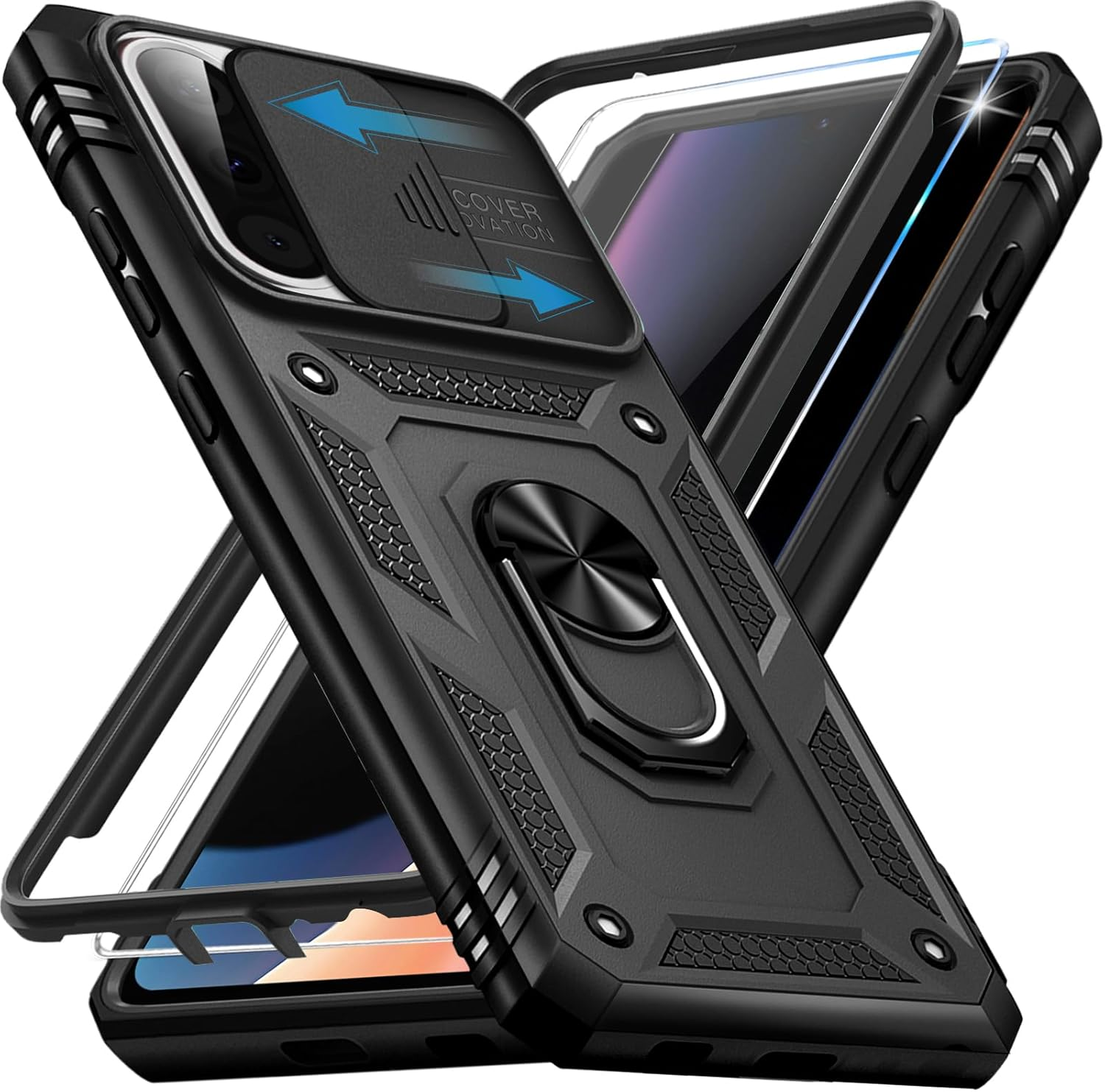 Giyer Armoured Case for Samsung Galaxy A17 Case with Screen Protector, Mobile Phone Case A17 4G/5G Case with Camera Protection, 360&deg; Metal Ring Stand, Shockproof Protective Case for Samsung A17 5G