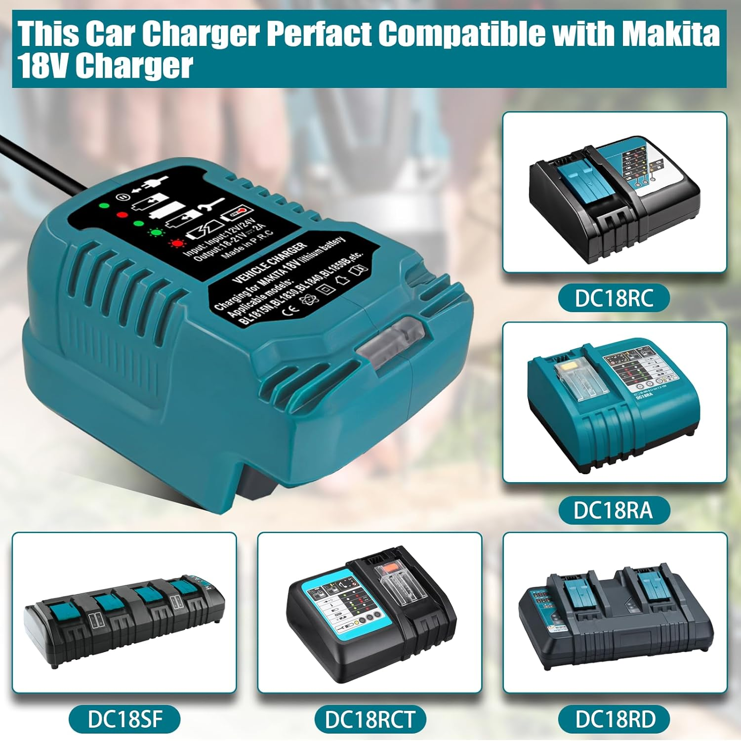 Car Charger for Makita 18 V Battery with LED Display, Car Charger Compatible with Makita 18 V Li-Ion Battery BL1860 BL1850 BL1840 BL1830 Portable Mini Charger with Cigarette Plug (Charges Only 18 V) image number 5