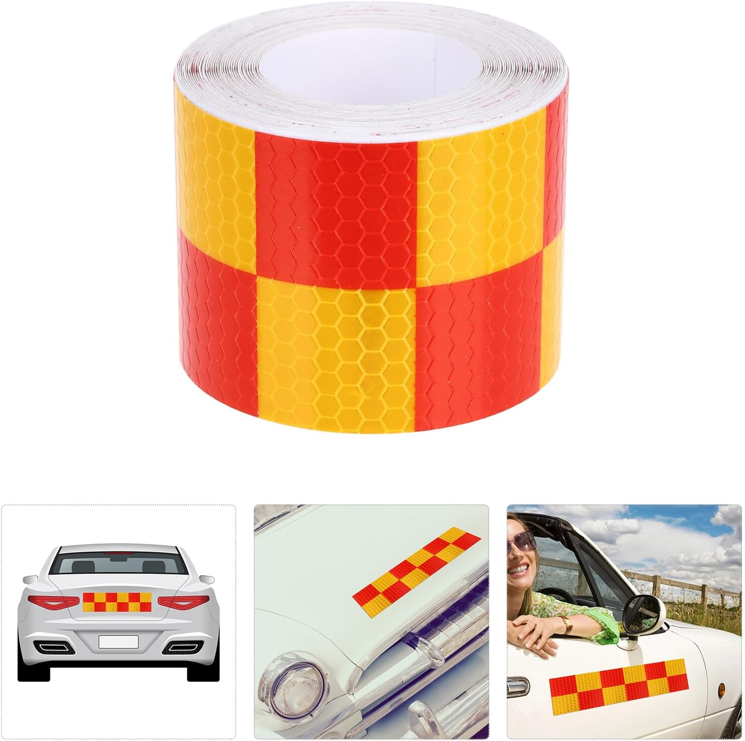 Mipcase High Visibility Reflective Tape Red Yellow Checkered Safety Warning Adhesive Tape for Trucks Cars Road Signs Helmets and Outdoor Use image number 6