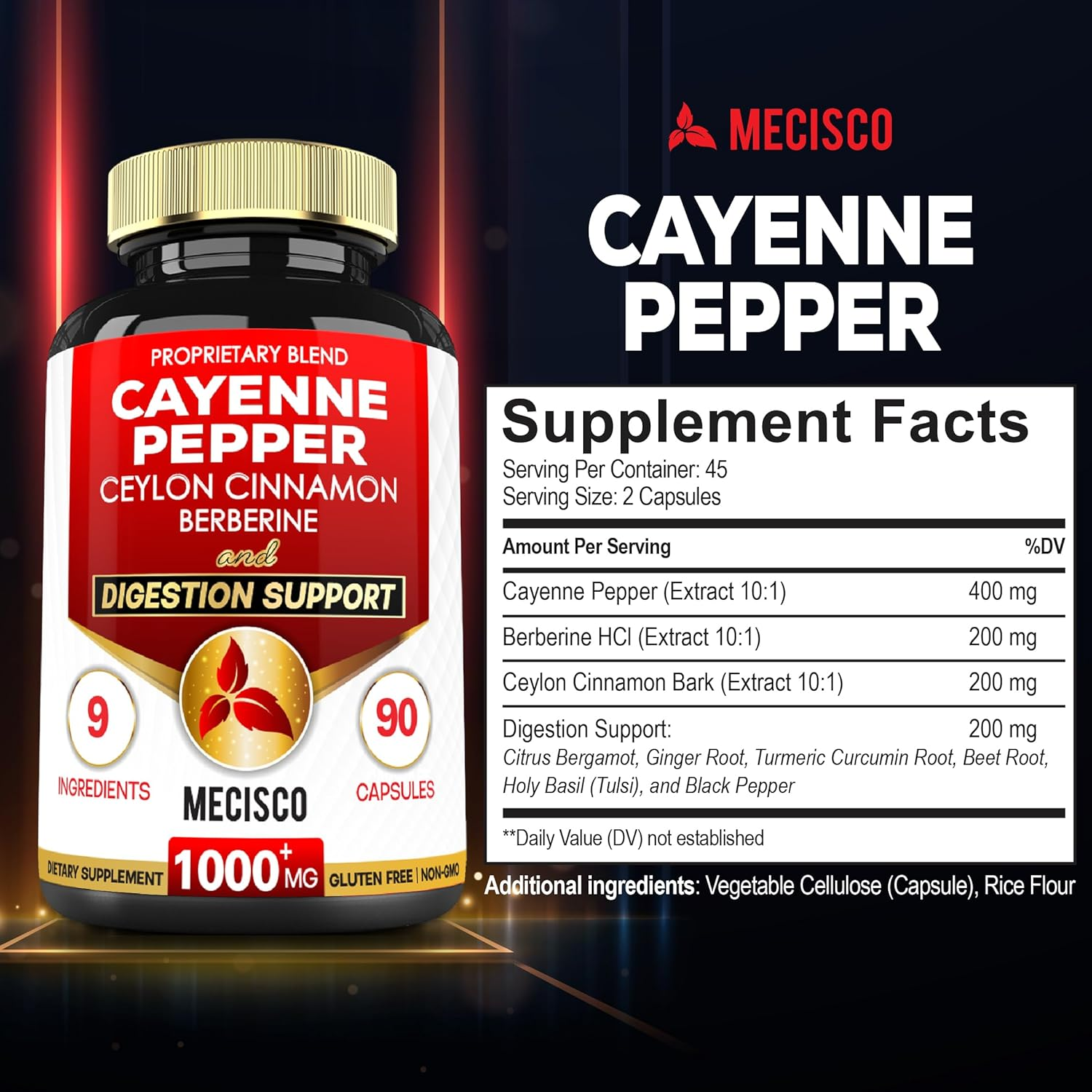 Cayenne Pepper Supplements with Turmeric Curcumin Root, Berberine Hcl, Ceylon Cinnamon Bark & More - 90 Capsules - Support Digestion Health, Immune System & Body Balance image number 2