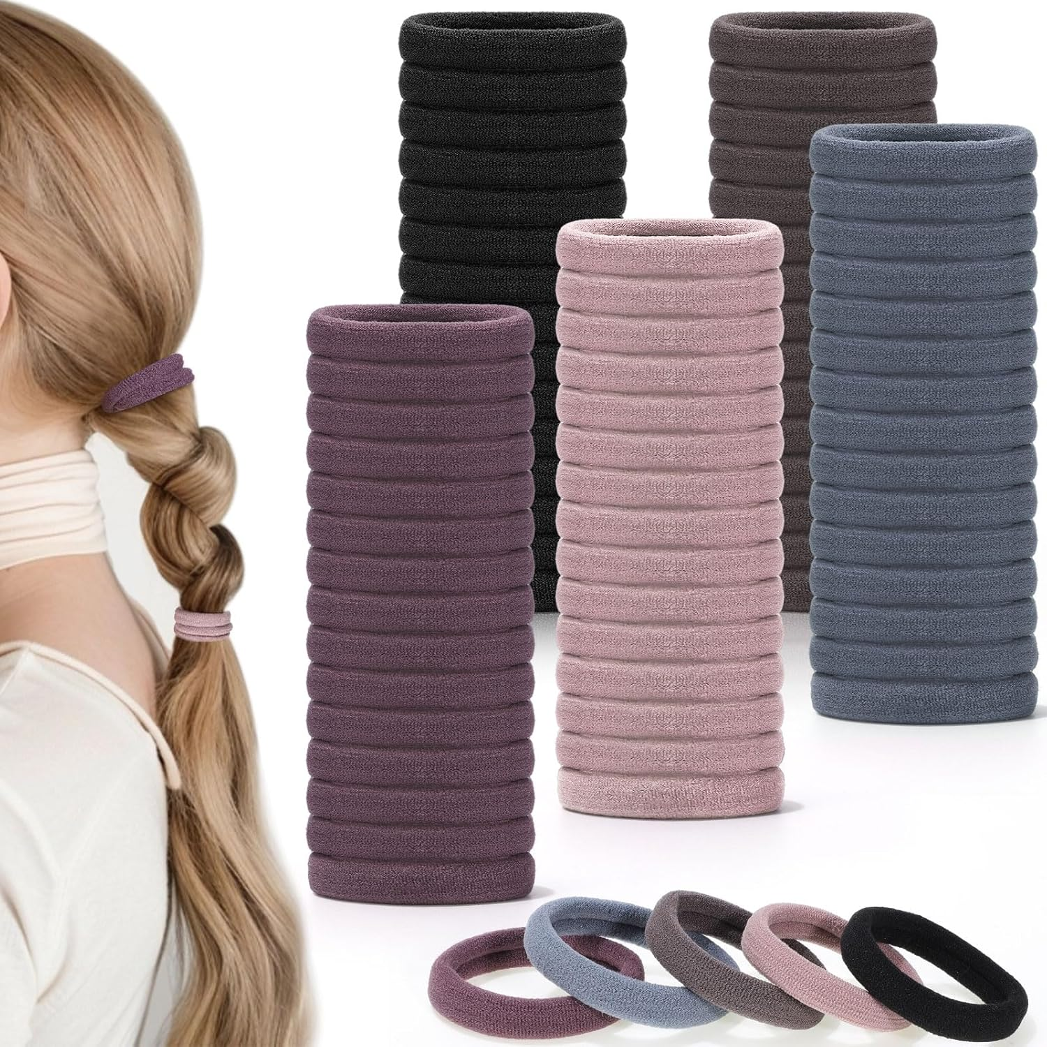 Obeoby 100PCS Black Hair Ties, Seamless Hair Ties Ponytail Holders Elastics Hair Accessories for Women Girls, 1.5 In