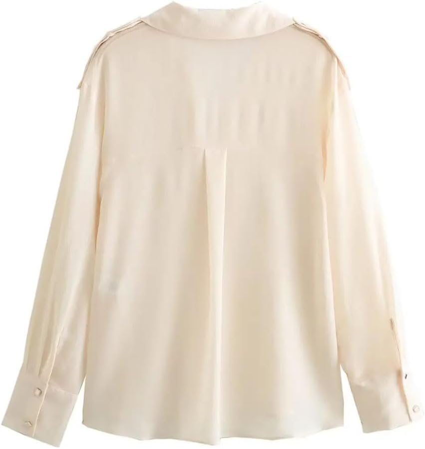 Women'S Long-Sleeved Shirt with Shoulder Straps Solid Casual Loose Fit Blouse Button down Tops image number 2