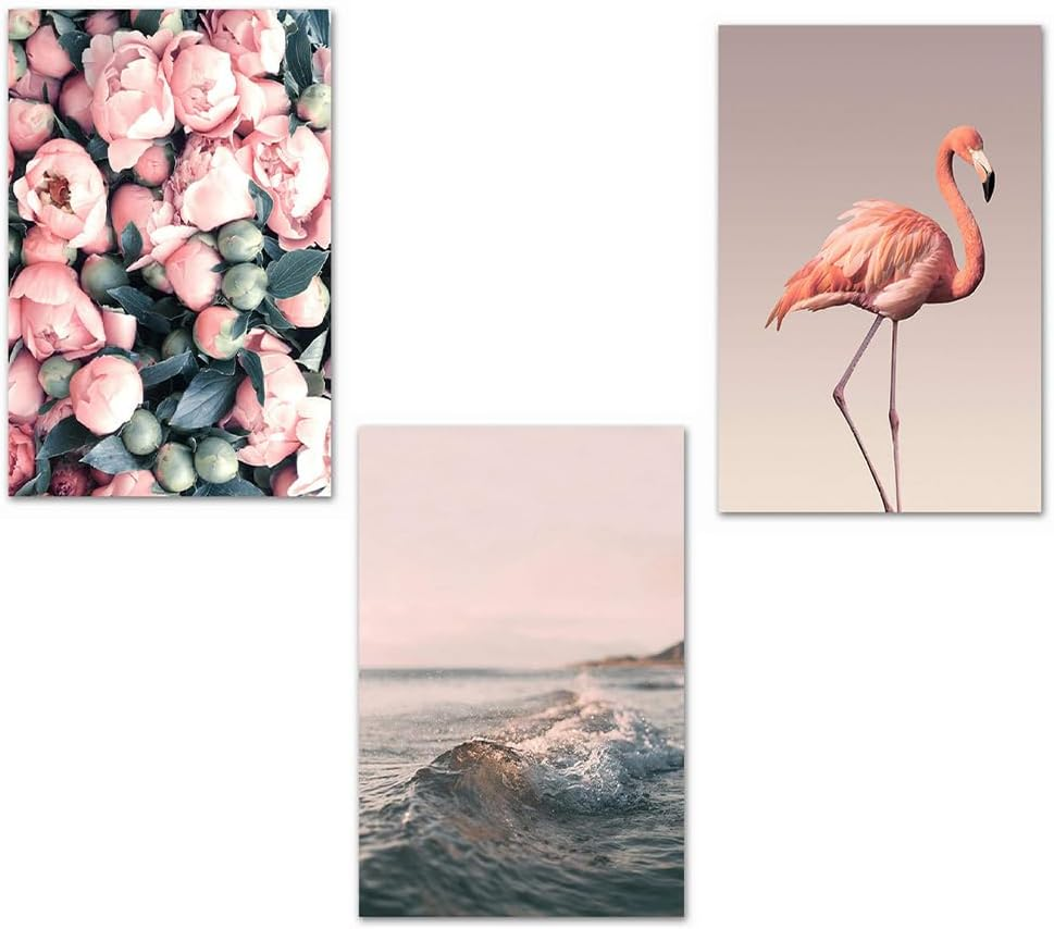 3 Pcs Romantic Flamingo Rose Wall Paintings, Animal Painting Modern Wall Art Home Decor, Contemporary Bird Wall Decor, Framed Wall Art for Living Room, Bedroom, Apartment, 40X60 CM