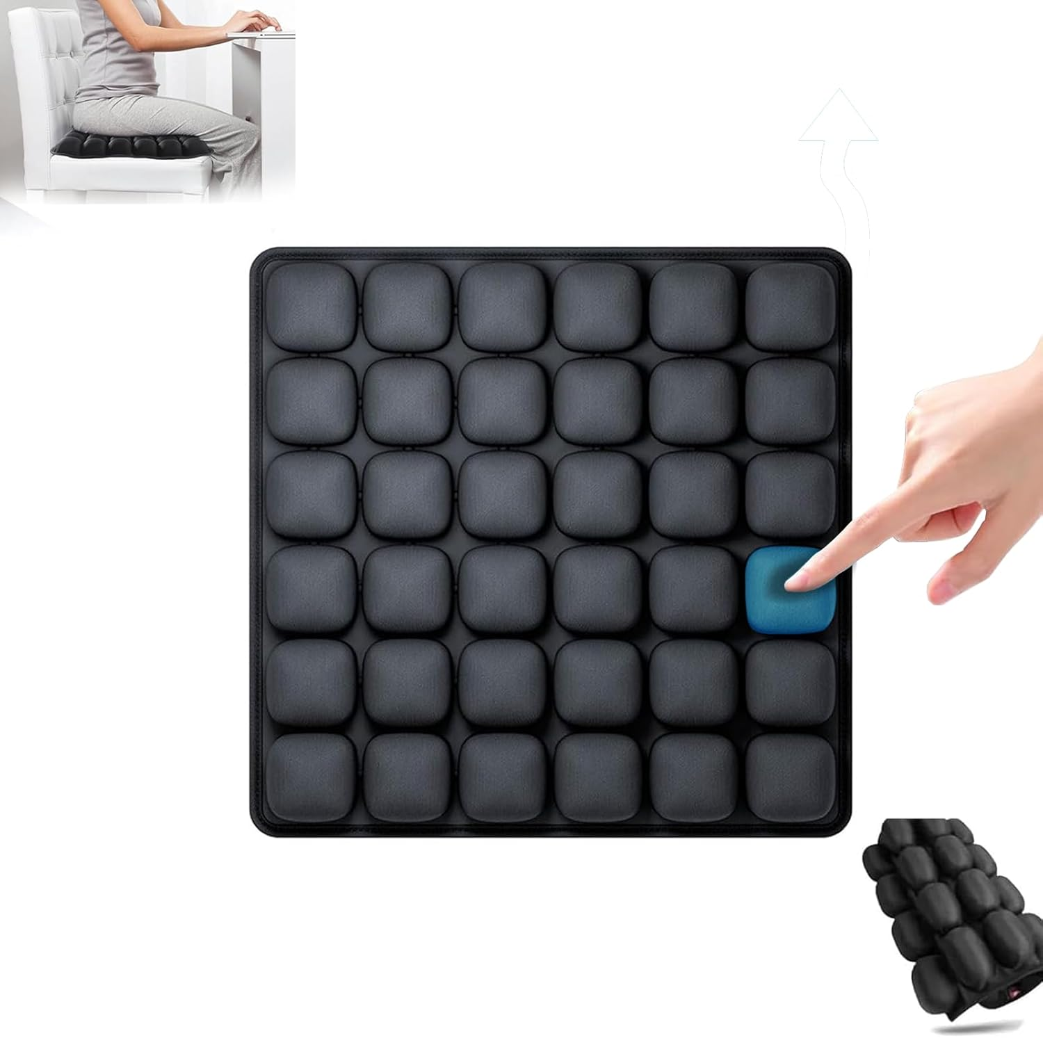 Travel Cushion，2025 New 3D Self-Inflatable Air Cell Seat Cushion for Pressure Relie ，Portable Airplane Seat Cushionfor Long Flights，Comfortable Air Seat Cushionfor for Office Chair，Wheelchair，Car image number 4