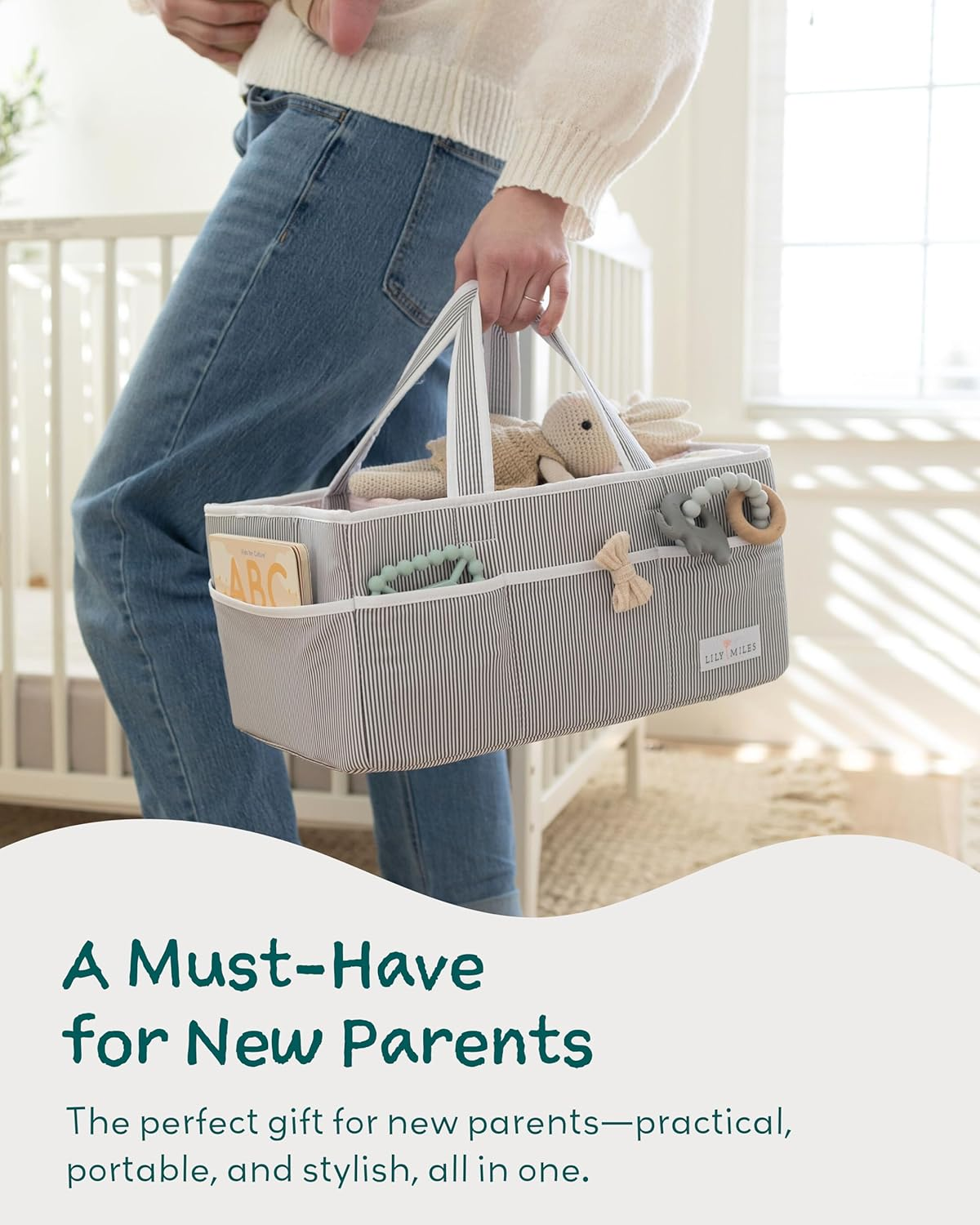 Lily Miles Baby Diaper Caddy - Large Organizer Tote Bag for Infant Boy or Girl - Baby Shower Basket - Nursery Must Haves - Registry Favorites - Collapsible Newborn Caddie Car Travel image number 6