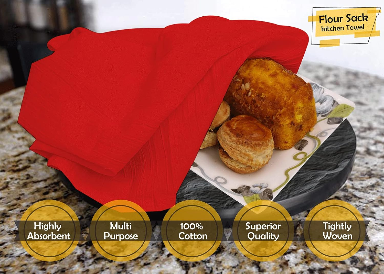 Flour Sack Kitchen Towels (Optical White, 12 Pack), 100% Cotton 28 X 28 Inches Cloth Napkins, Multi Purpose Dish Cloth | Tea Towels | Kitchen Towels&hellip; (Red) image number 5