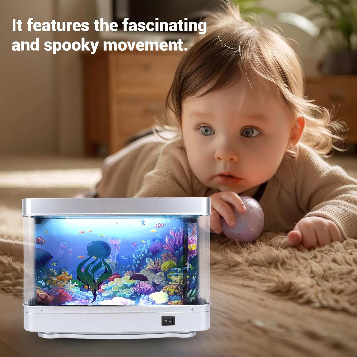 Fake Fish Tank with Moving Jellyfish & Fish, Mini Fake Aquarium Decorative Lamp, Artificial Aquarium Night Light for Desktop Bedroom Decor