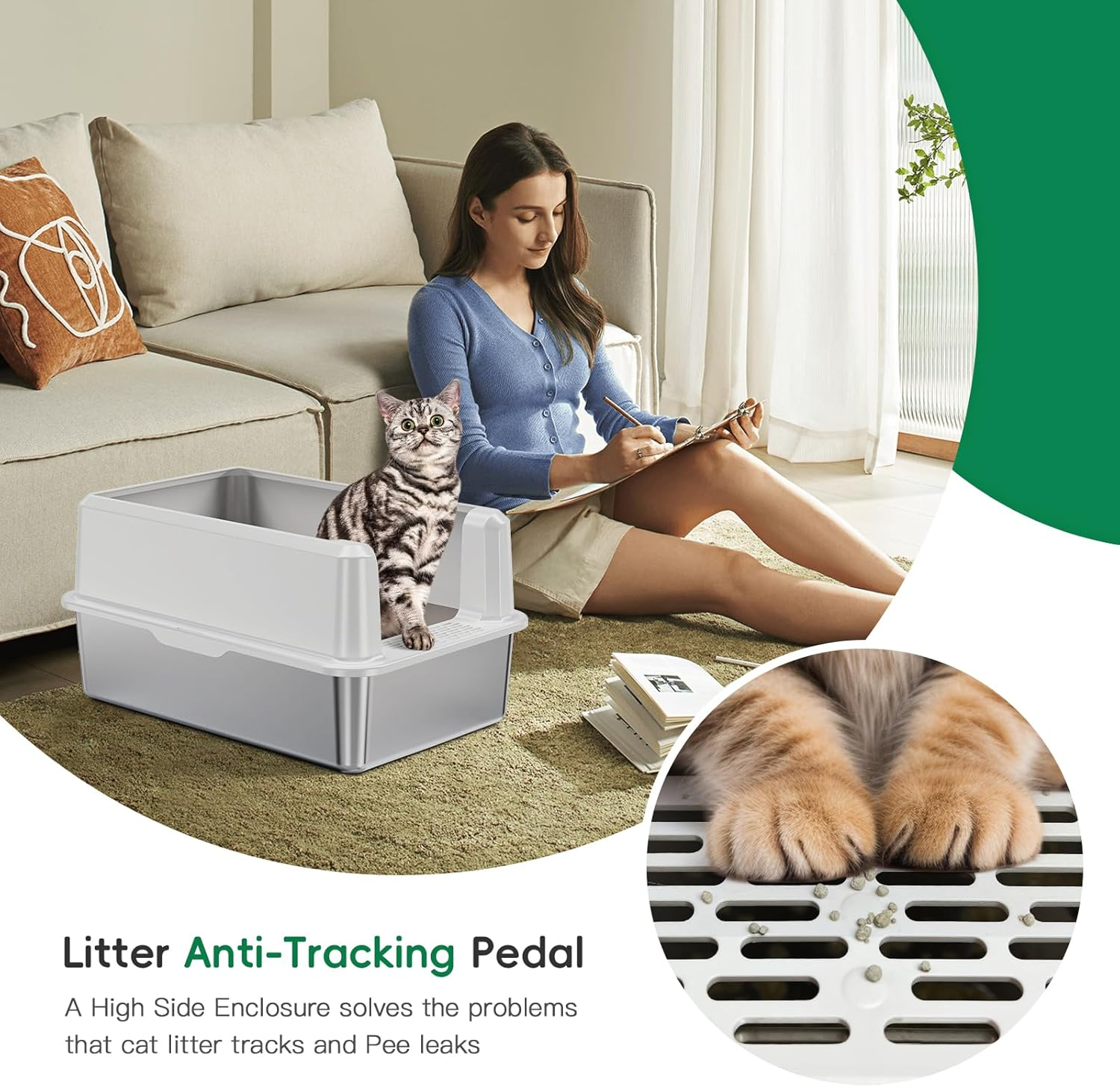 Stainless Steel Litter Box,Xl High Side Semi-Enclosed Cat Litter Box for Large Cats,Metal Cat Litter Pan with Scoop,Non Stain,Rusty and Sticky Metal Kitty Litter Box for Multiple Cats(White) image number 2
