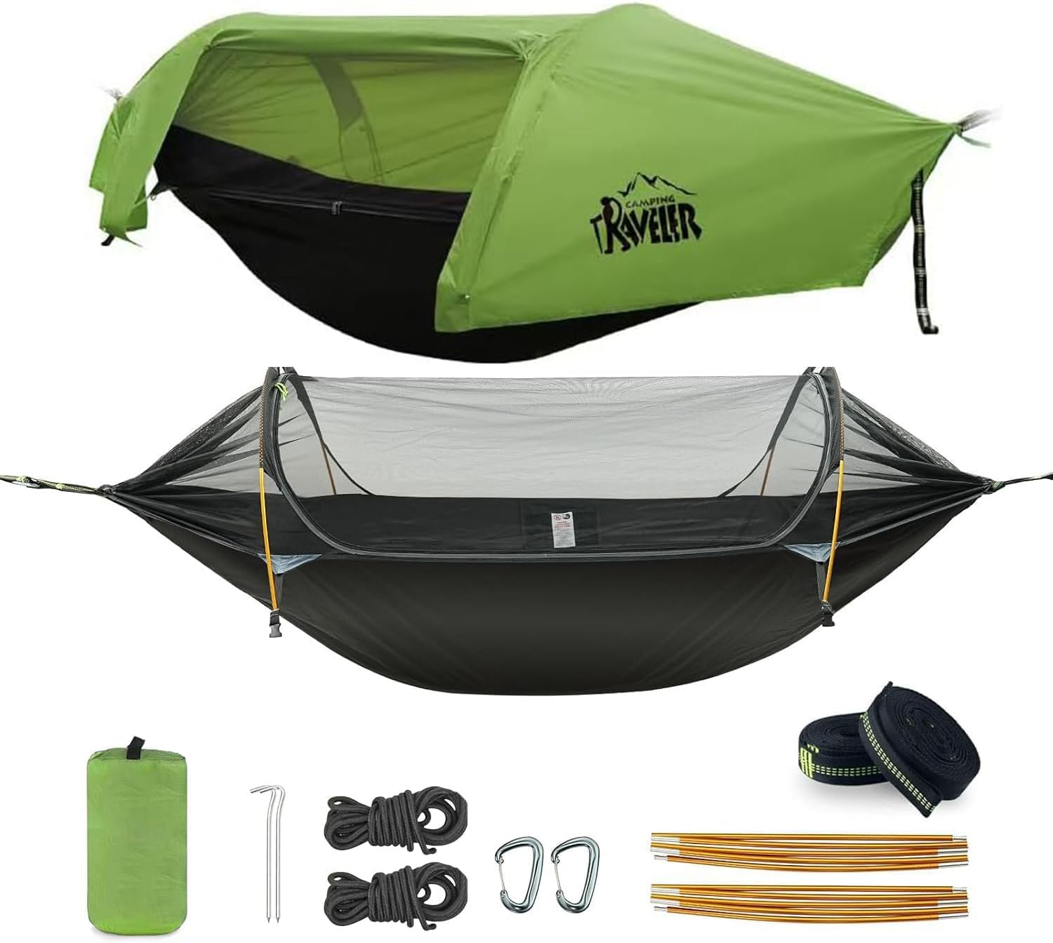 APEXORIGIN Camping Hammock, Portable Single & Double Hammock Tent with Mosquito Net & Rainfly,3 in 1 Waterproof Lightweight Portable Sleeping Hammock Bug,Suitable for Outdoor Courtyards (Green)