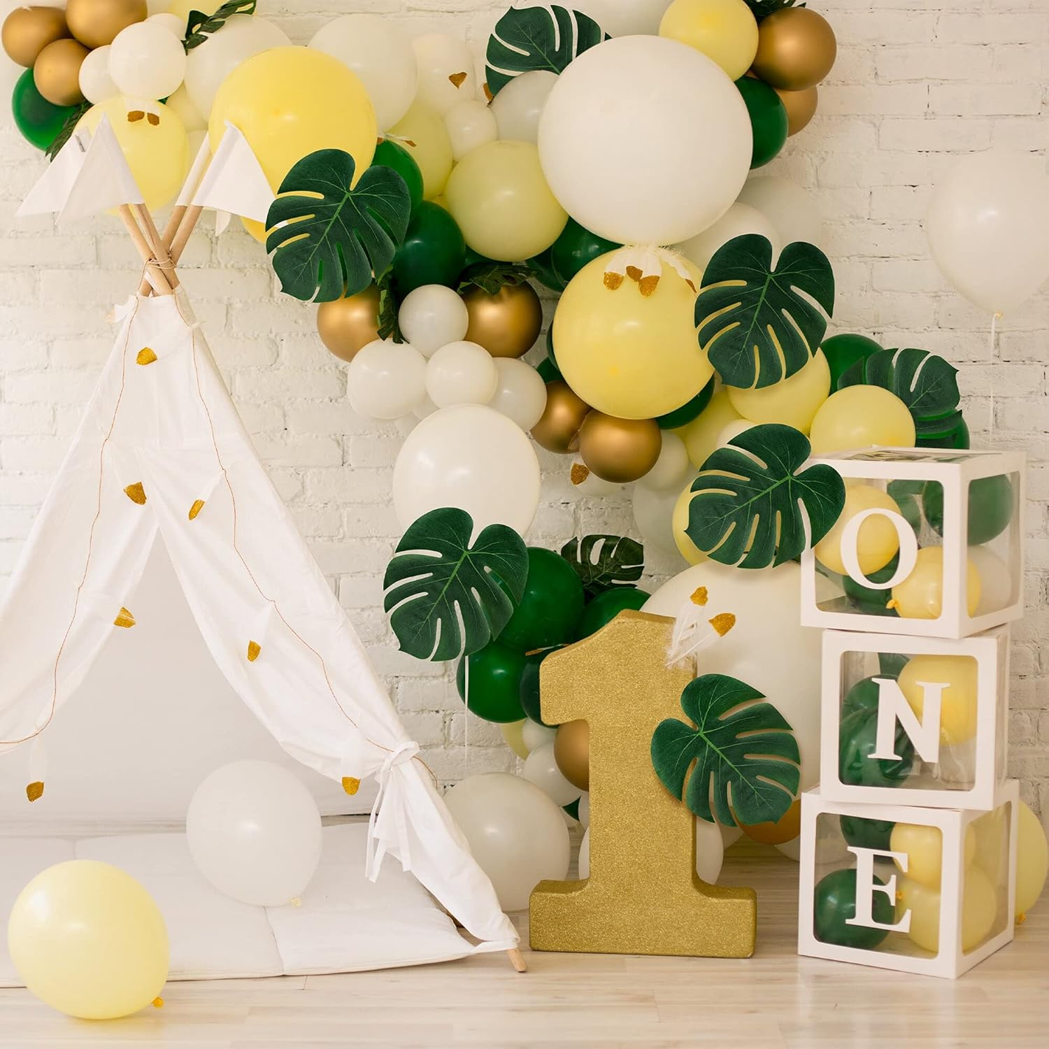 ATFL Artificial Palm Leaves, 50 Pcs Big Leaf Placemats, Green, 13.38" X 11.4", Tropical, Large-Leaf, Reusable, Home Decor