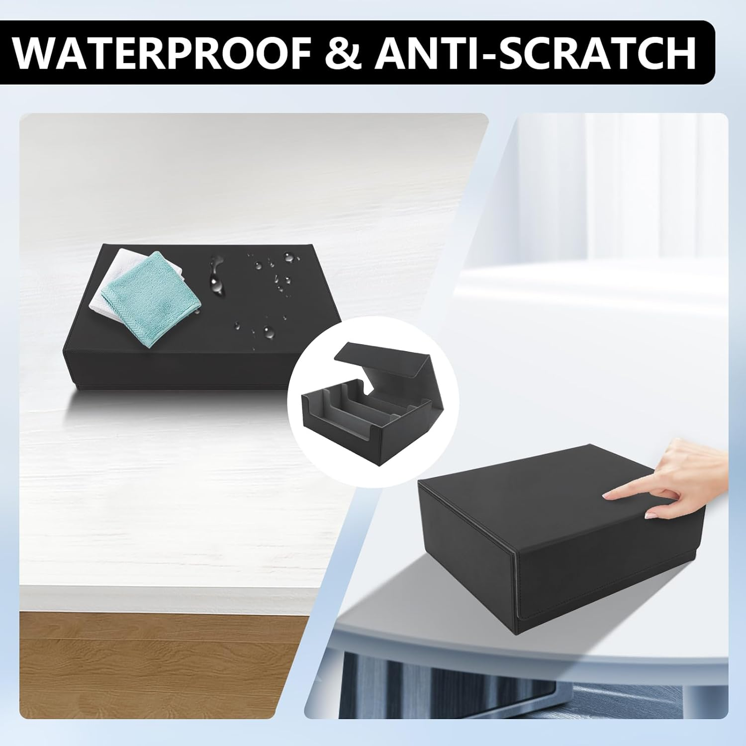 ZEMBSOYA Card Storage Box for Trading Cards, 1800+ PU Leather Collectible Card Deck Storage Case, Magnetic Closure Card Holder Fits for Magic Game Cards (Black) image number 1