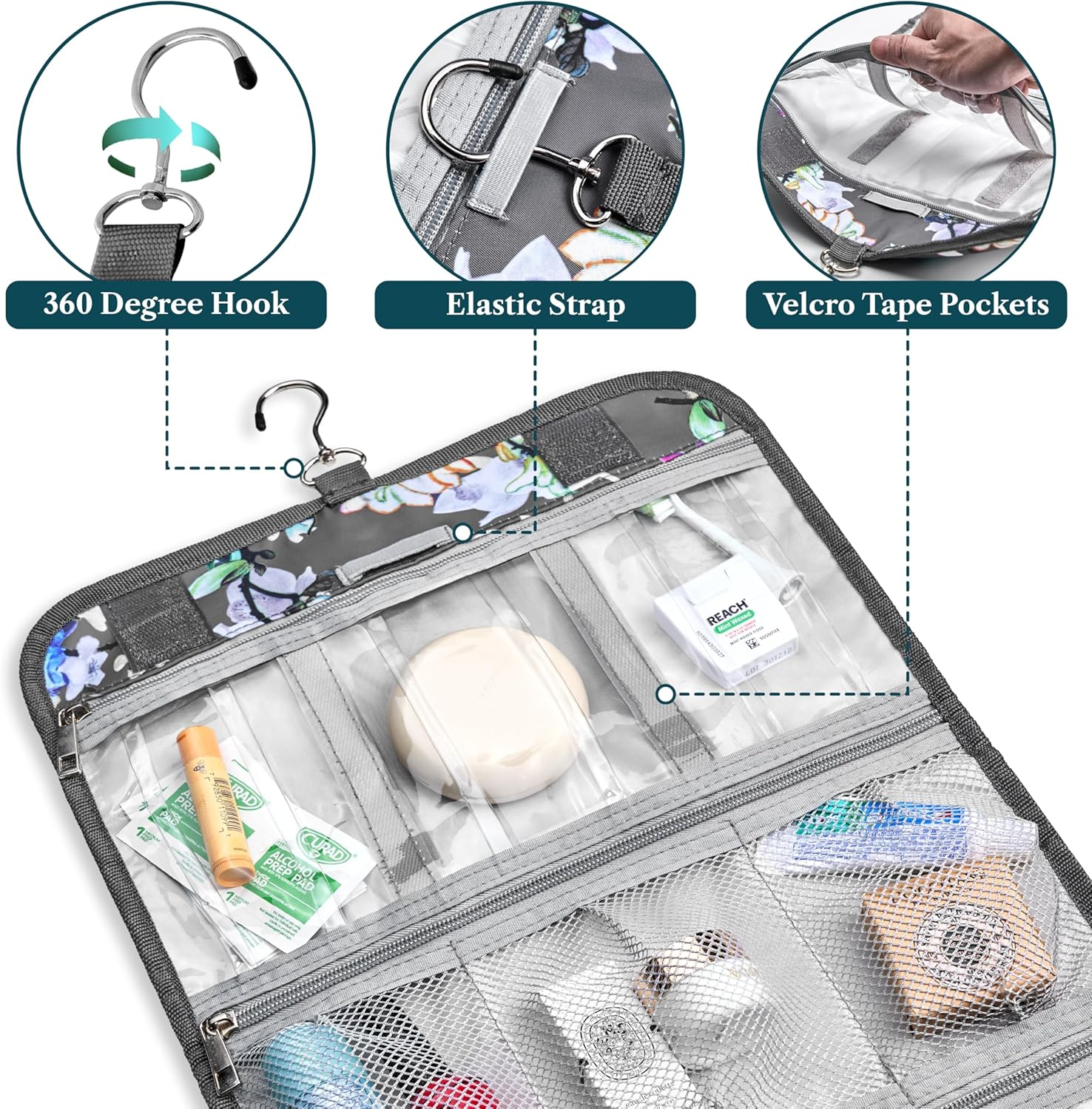 PAVILIA Hanging Toiletry Bag Women Men, Travel Kit Foldable Toiletries Organizer, Roll up Cosmetics Makeup Bag, Waterproof Essentials Jewelry Case image number 1