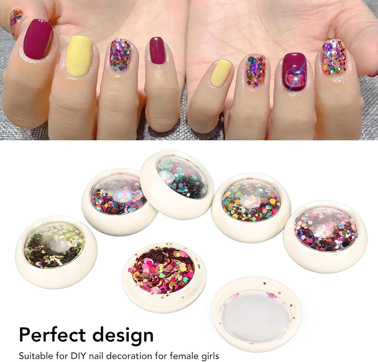 Nail Art Glitter Sequins Colorful round Nail Glitter ABS DIY Decoration for Female image number 2