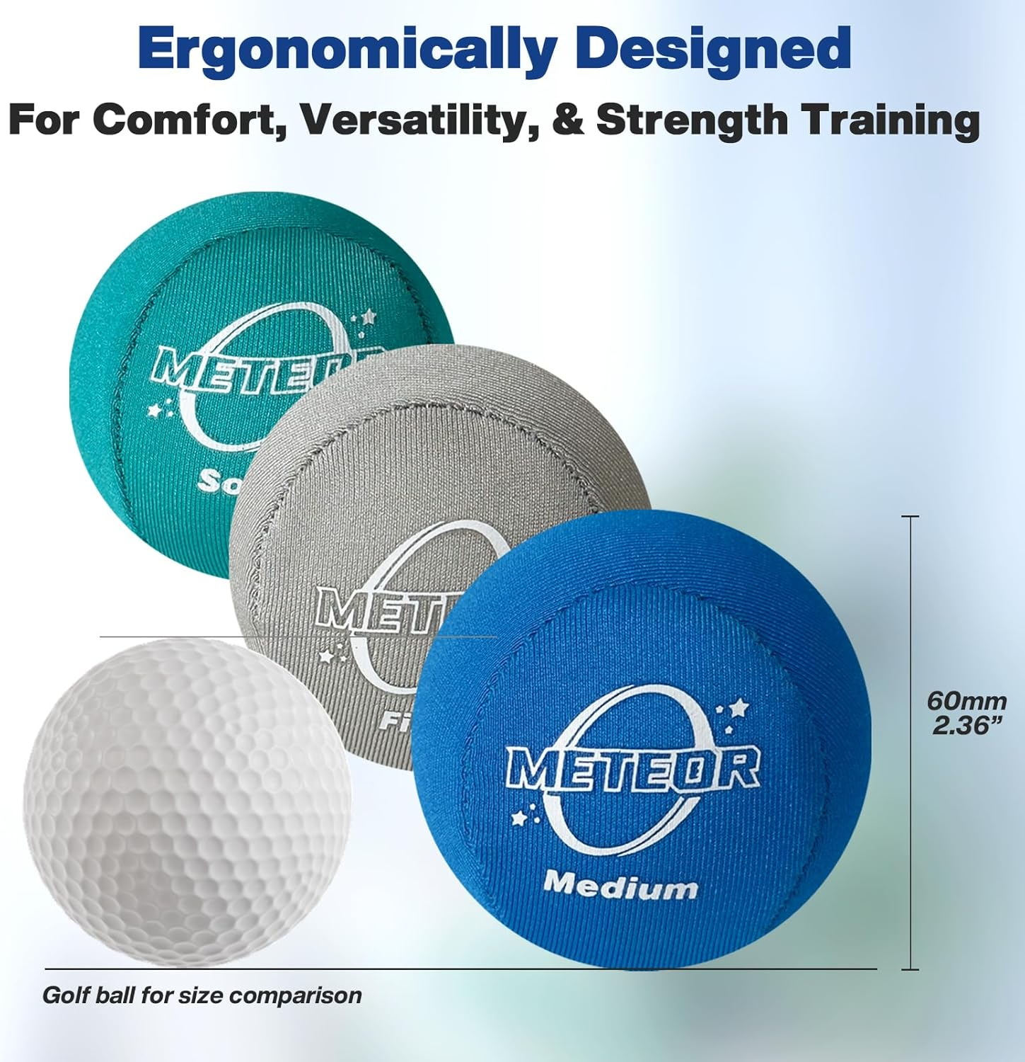 METEOR Stress Ball Set of 3 &ndash; Soft, Medium, Hard &ndash; Hand Grip Ball, Stress Relief, Hand Therapy, and Grip Strengthening image number 3
