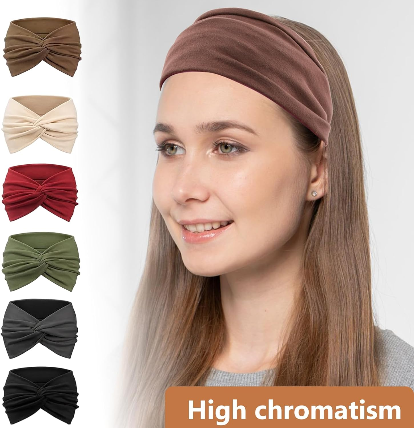 Culinavog Pack of 6 Women'S Headbands, Wide Elastic Hair Bands for Women, Soft Non-Slip Headbands with Twist Design, Multicoloured for Yoga, Sports, Everyday Use