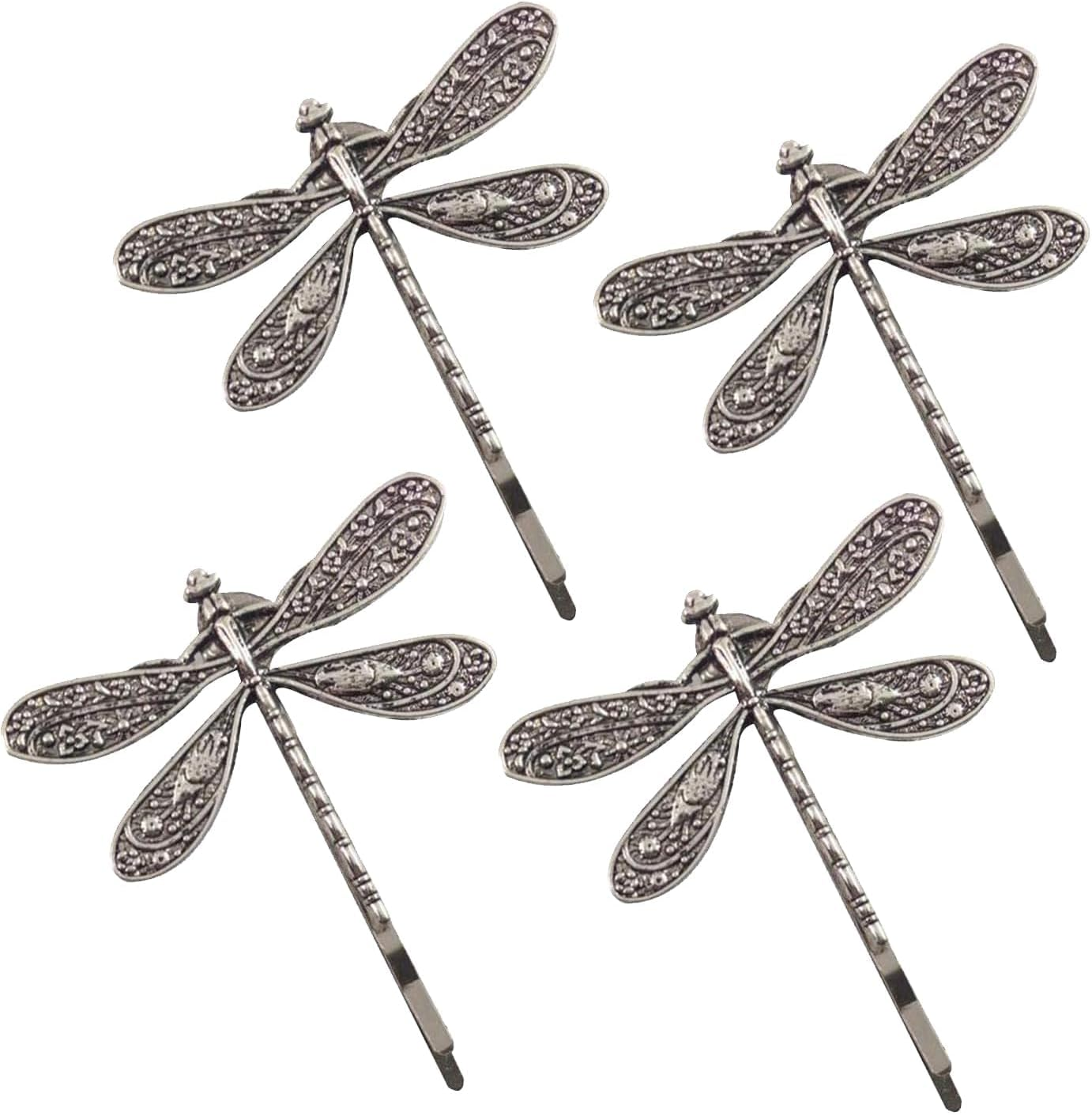 4Pcs Silver Dragonfly Hair Clip,Wedding Retro Antique Barrette,Bridal Headdress Head Wear Styling Hair Accessories for Girls Ladies Bobby Pins Hair Pins French Hair Styling Pins Hair Accessories Hair image number 2