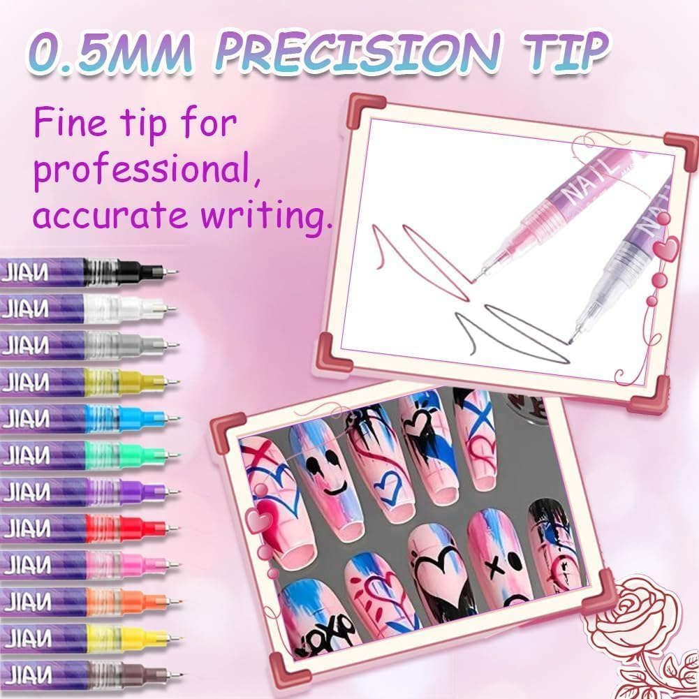 GOOTEGAX 12 Colors Nail Art Pens Set, 2026 New Nail Art Markers Polish Pens for 3D Nail Art, Quickly Dry Nail Art Tools for Dotting Drawing Painting Point Liner DIY(1SET) - 1Set image number 3