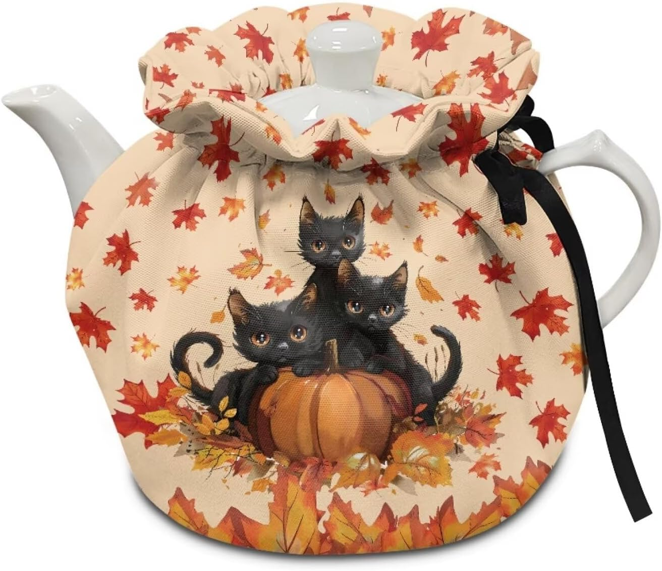 Xoenoiee Black Cat Pumpkin Pattern Tea Cozy Tea Pot Cover Insulation Tea Cosy Teapot Dust Cover Teapot Warmer for Home Kitchen Teapot Covers Thanksgiving Decor
