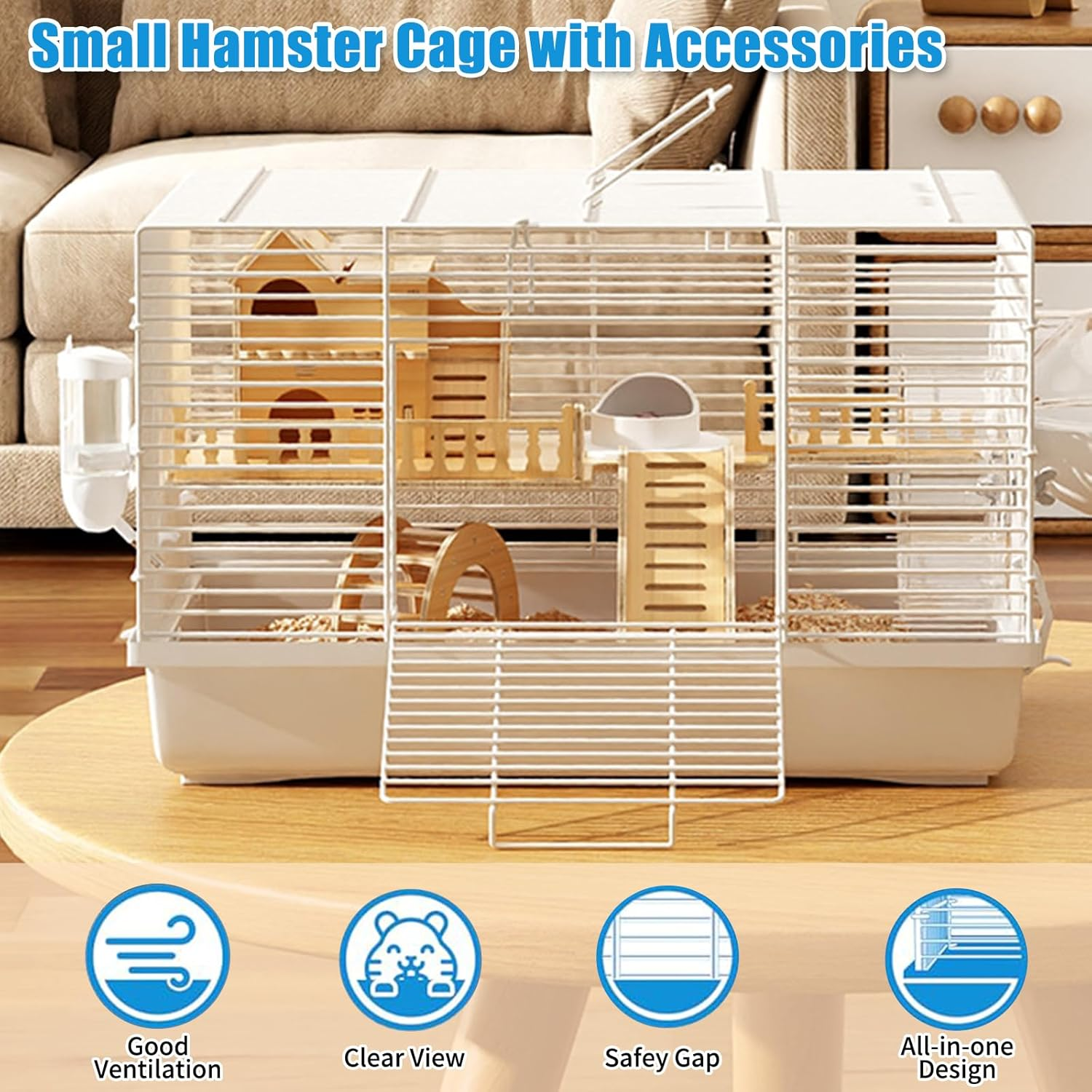 LIODUX 8 in 1 Hamster Cage, 2-Layer Luxurious Hamster House with Full Viewing, DIY Small Pet Playpen Kennel with Accessories, Habitat for Small Animals Pets (Large: 47X30X30Cm) image number 1