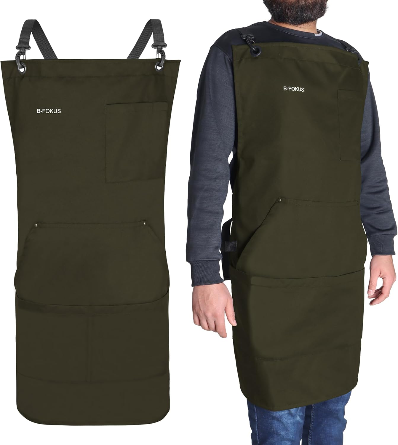 Premium Multi-Use Cotton Canvas Apron &ndash; Durable 10Oz Adjustable Aprons for Cooking, BBQ, Crafting with Pockets, Brass Hardware, Aprons for Women and Men, Chef Apron, Waterproof Apron