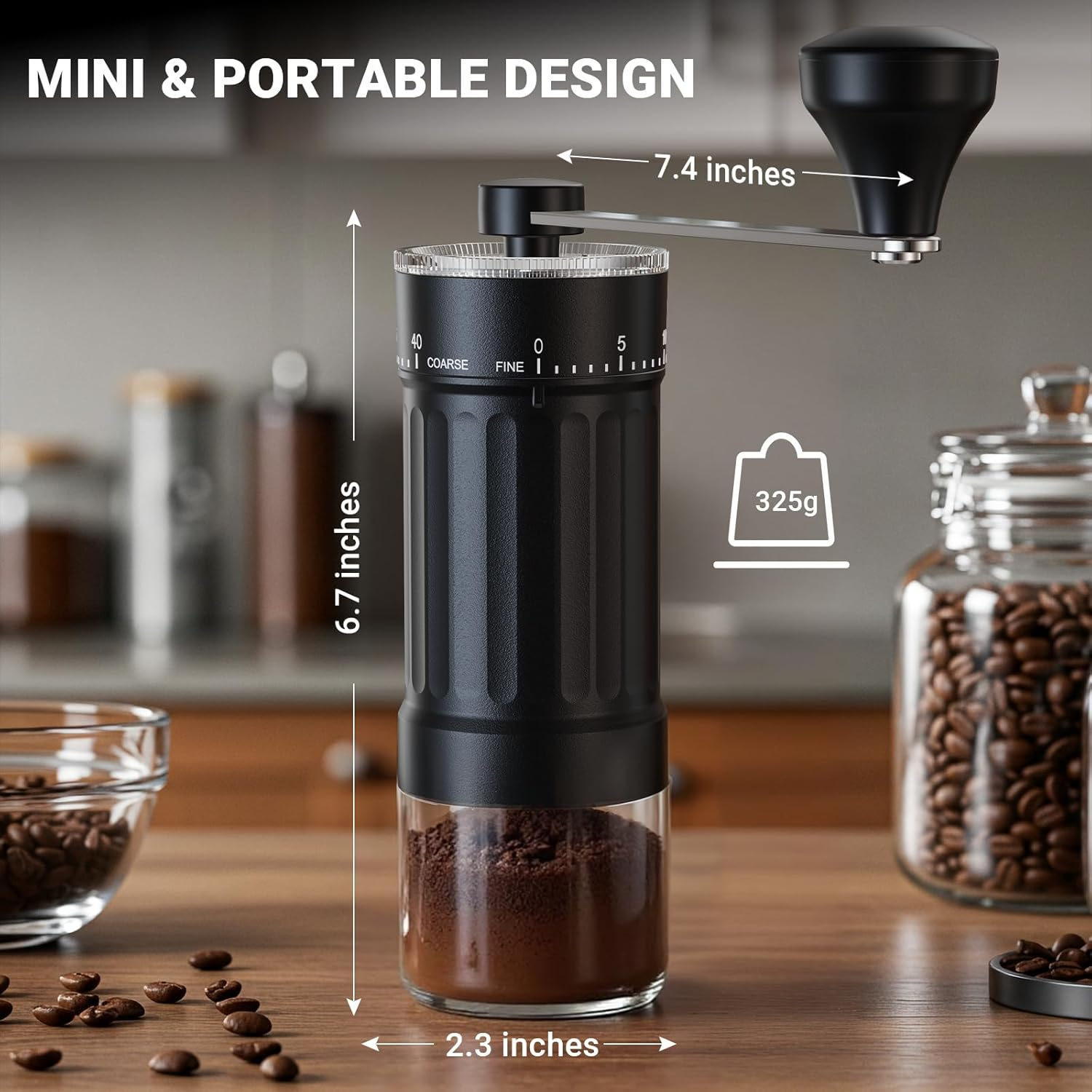 Mini Manual Coffee Grinder with 40 Adjustable Settings, Portable Hand Coffee Bean Mill with 30G Capacity, Conical Burr Coffee Grinder with Crank for Travel, Camping, Office, Espresso, Pour Over, Etc image number 3