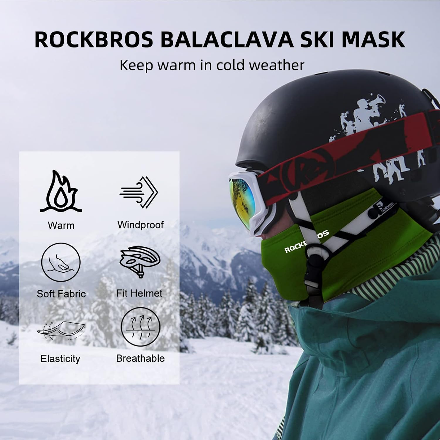 ROCKBROS Cold Weather Balaclava Ski Mask for Men Windproof Thermal Winter Scarf Mask Women Neck Warmer Hood - Blue image number 6