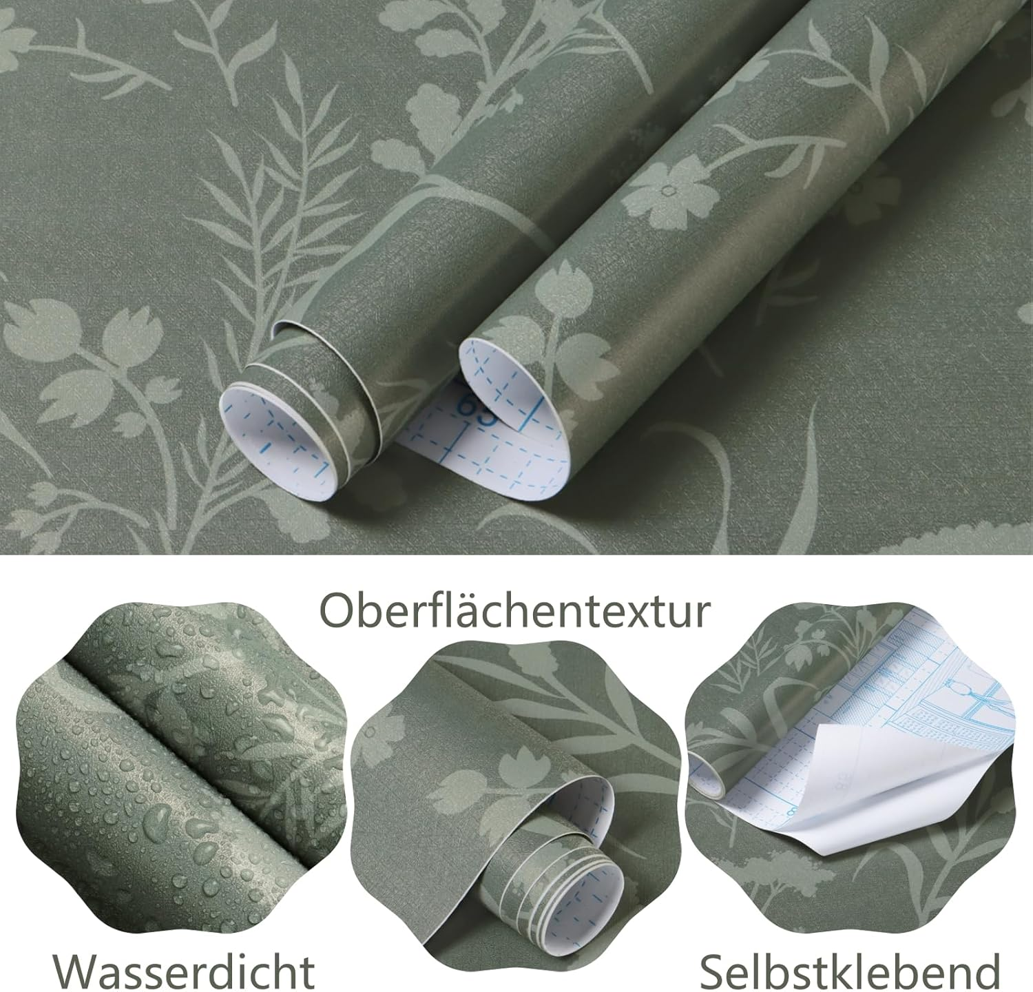 Fiula Self-Adhesive Wallpaper Green Leaves Adhesive Film Furniture Flowers Plants Pattern Wallpaper Waterproof Vinyl Wrap Removable Wall Cladding Bedroom Living Room Wall Olive Green Wallpaper 41 Cm X image number 2